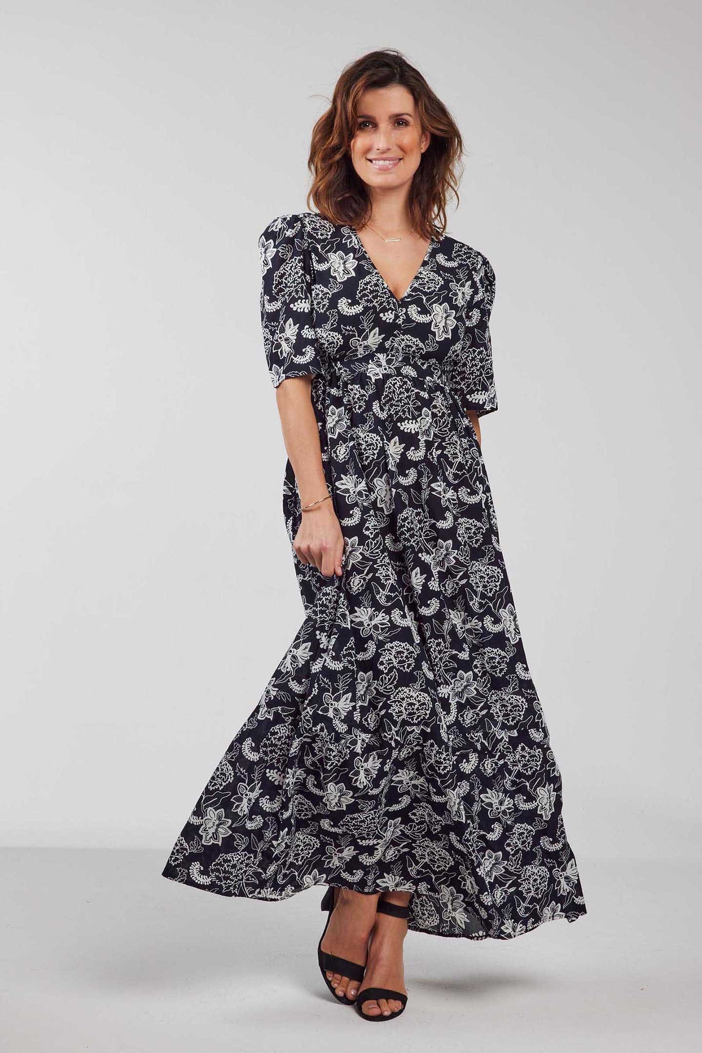 MAXI MAXI DRESS BUENO DARKBLUE WITH WHITE SENNA PRINT 5