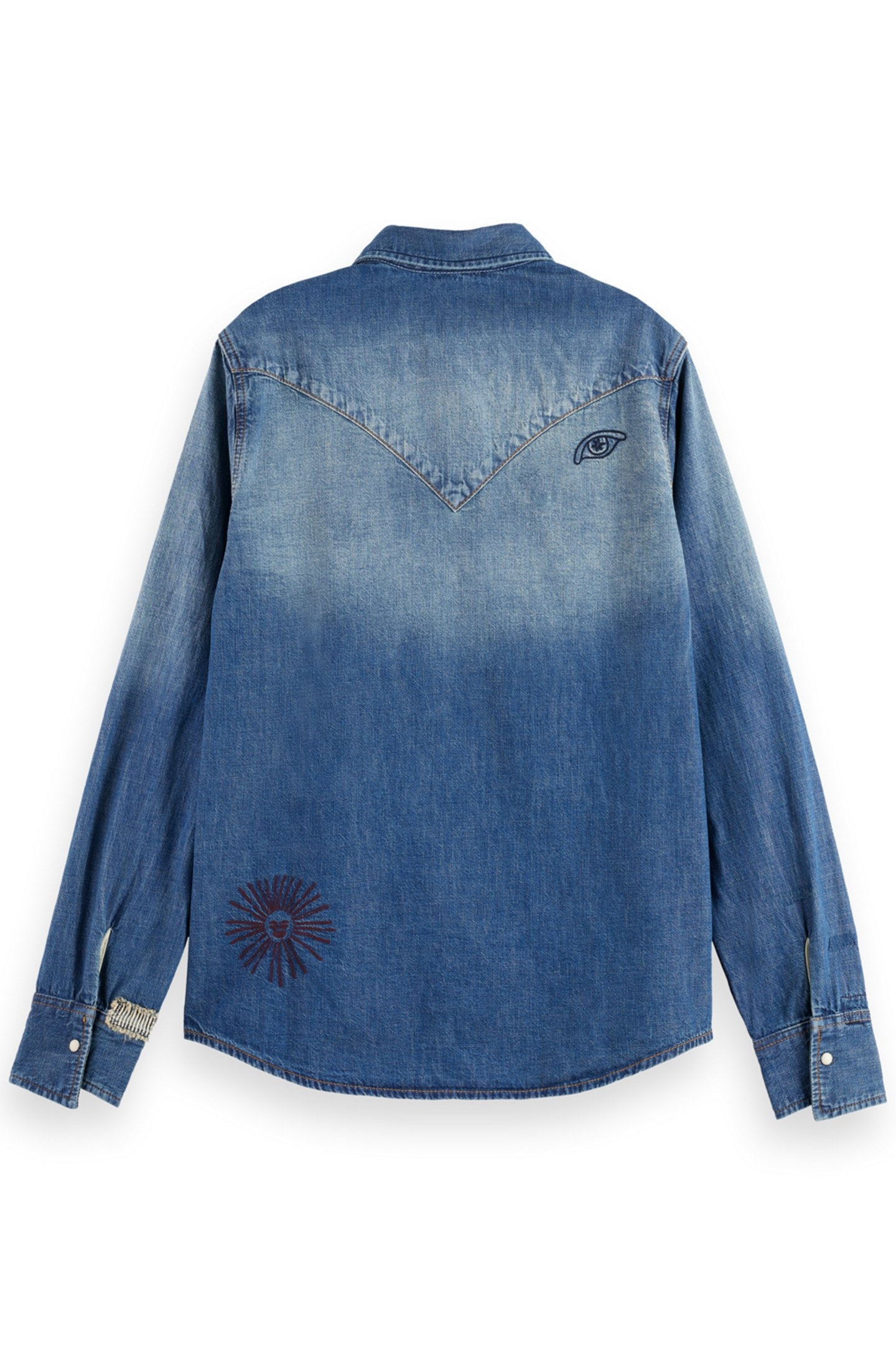WASHED REGULAR FIT DENIM WESTERN SHIRT WITH EMBROIDERIES WAS 5