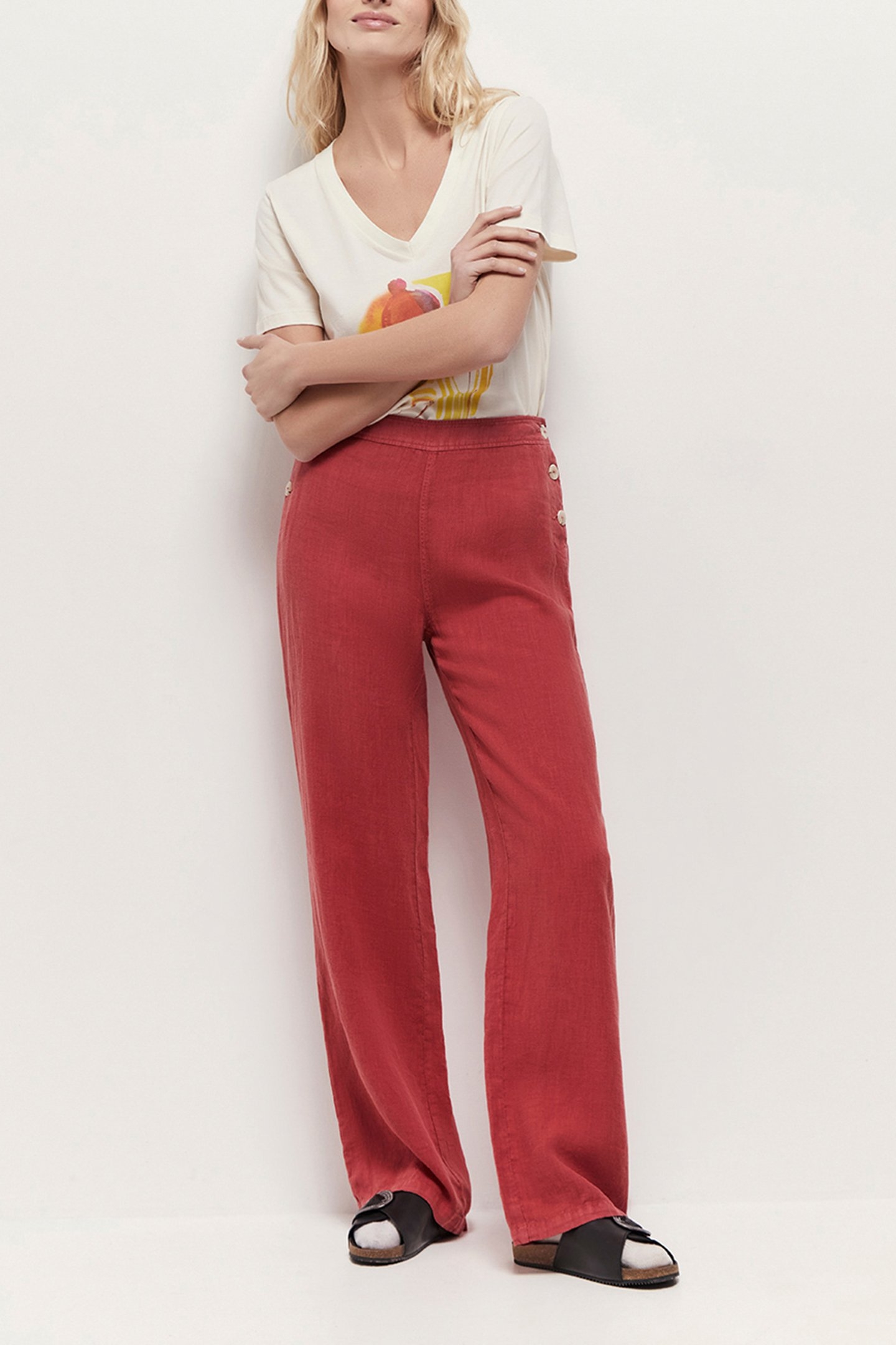 PAMELA - LINEN CHILIPEPPER BRIDGE TROUSERS CHILIPEPPER 1