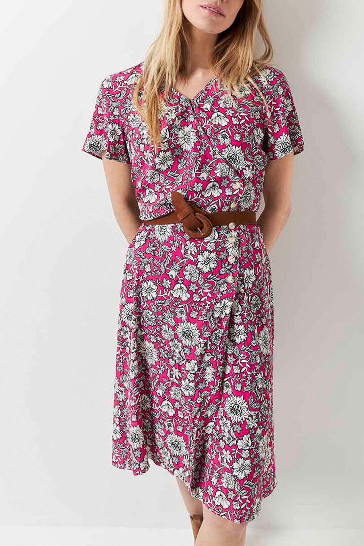 ROSANA _ FUCHSIA MIDI DRESS WITH DAISY PRINT FUCHSIA 1