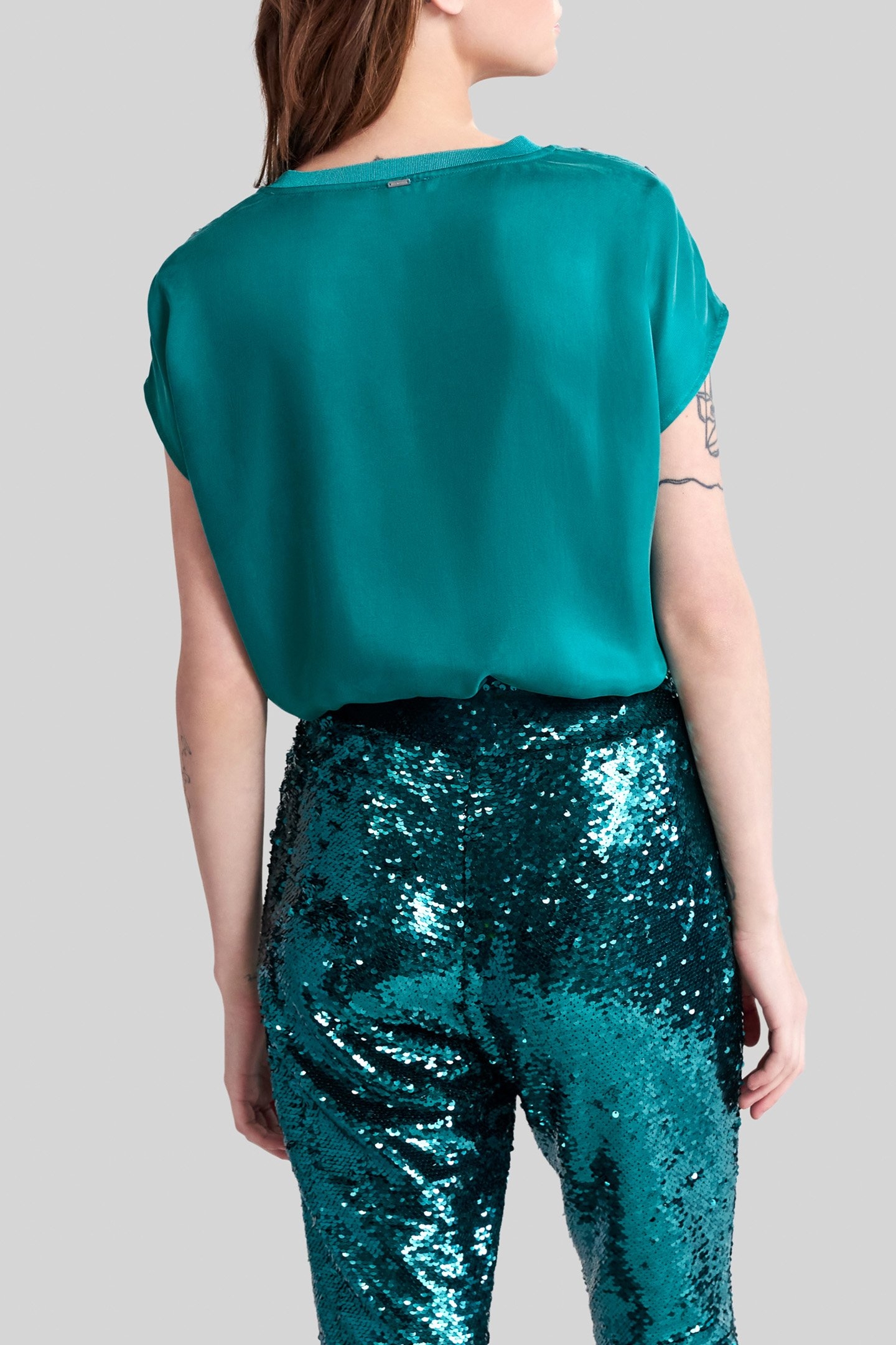 EMERALD SATIN TOP WITH STUDDED SHOULDERS 2