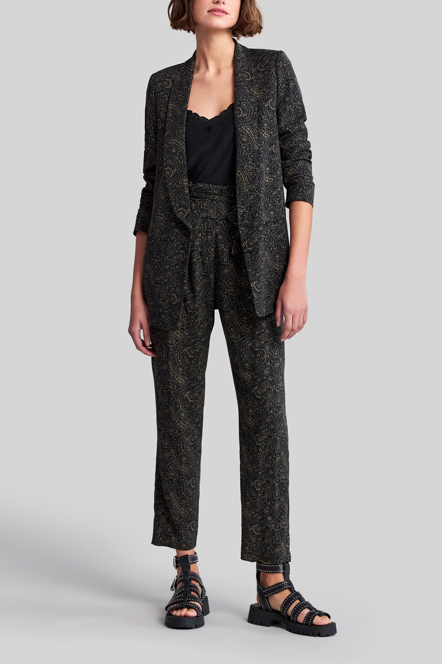 KHAKI LENZING™ ECOVERO™ FLORAL PAISLEY TROUSERS 5