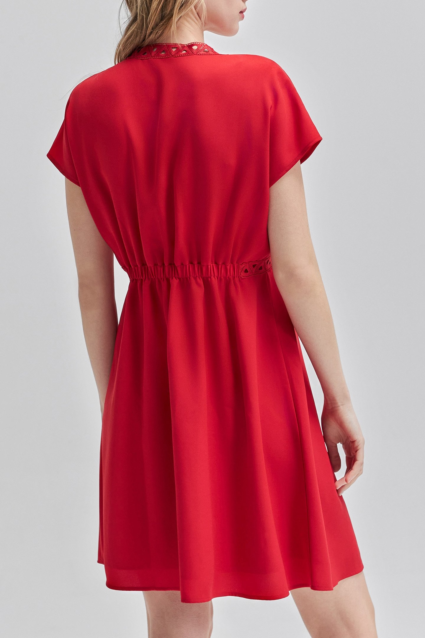 RED RECYCLED DRESS WITH LACE BRAID 2