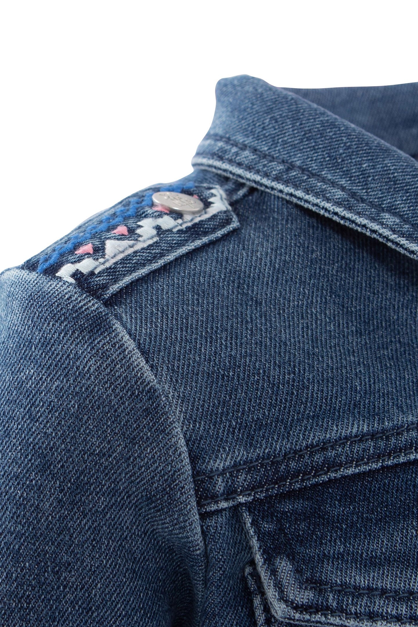 GIRLS' BLUE WATERLESS DENIM JACKET, XL EMBROIDERY ON BACK 4