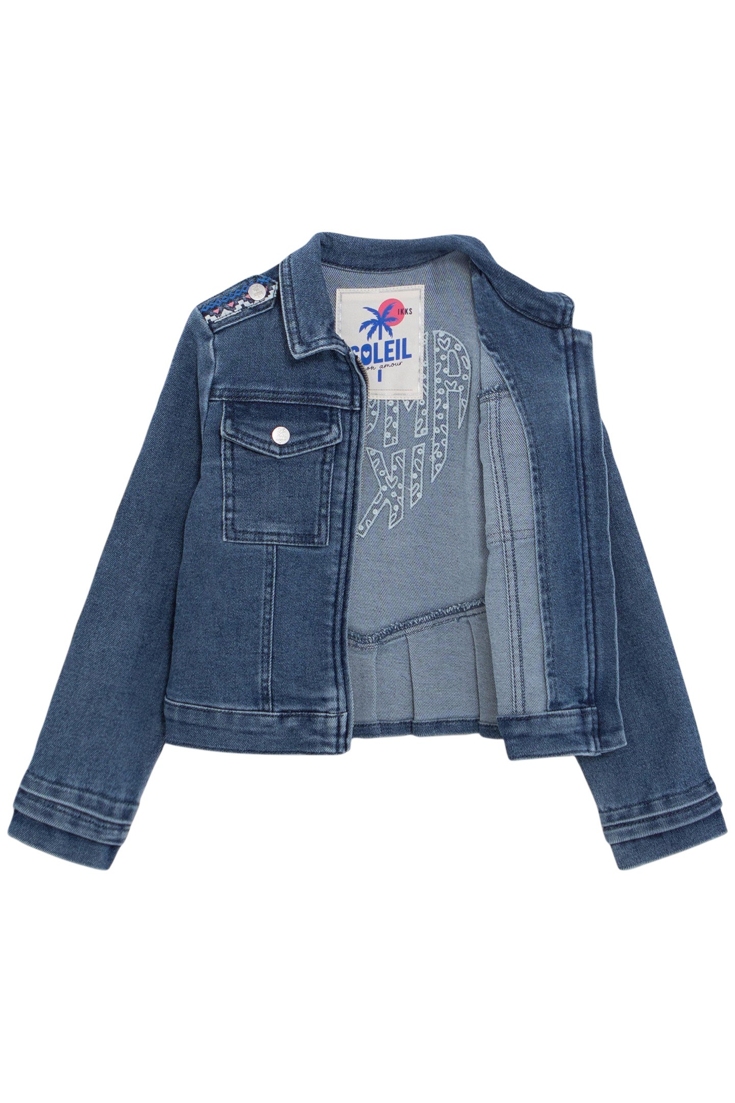 GIRLS' BLUE WATERLESS DENIM JACKET, XL EMBROIDERY ON BACK 3