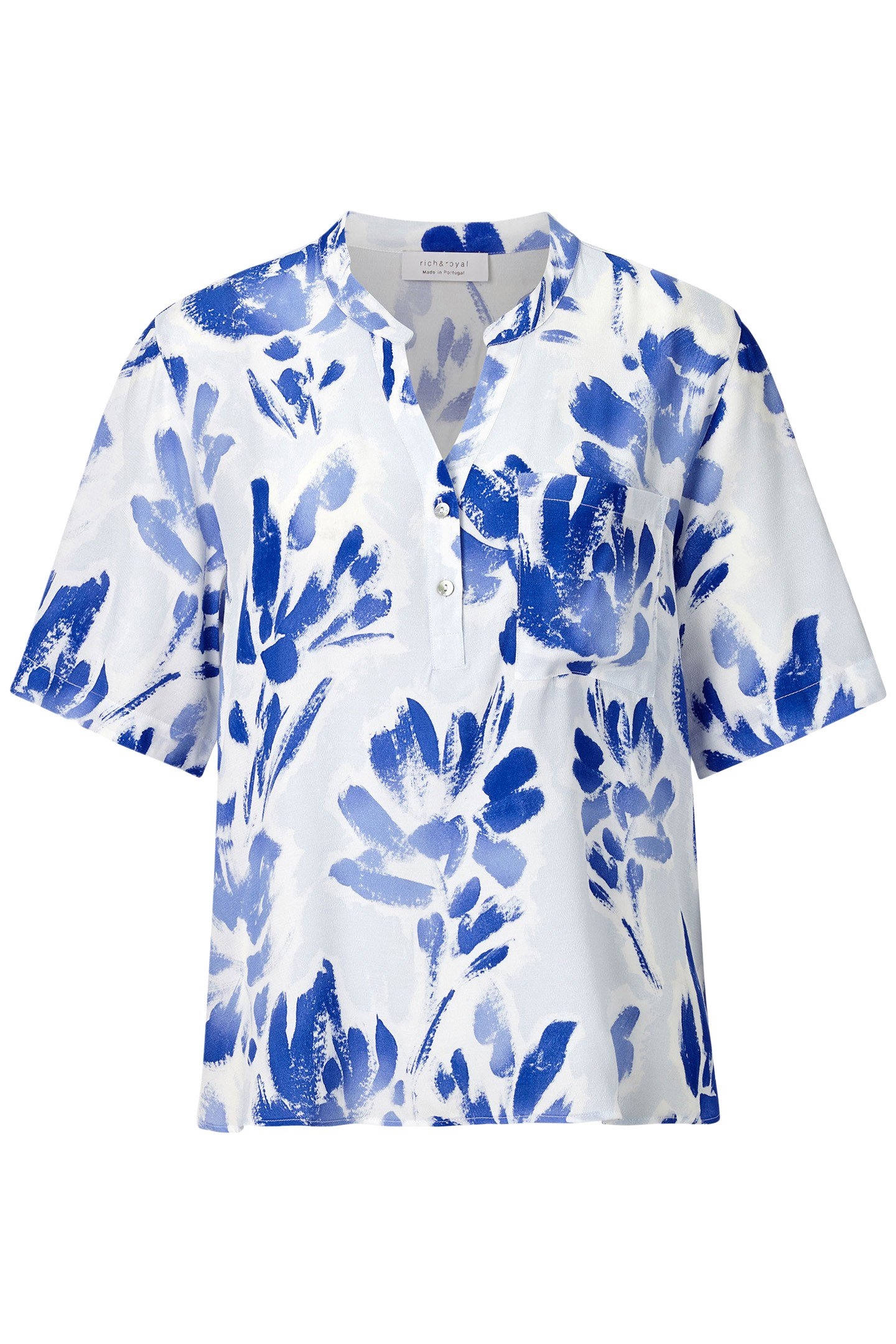 PRINTED V-NECK BLOUSE COTTON BLUE 4