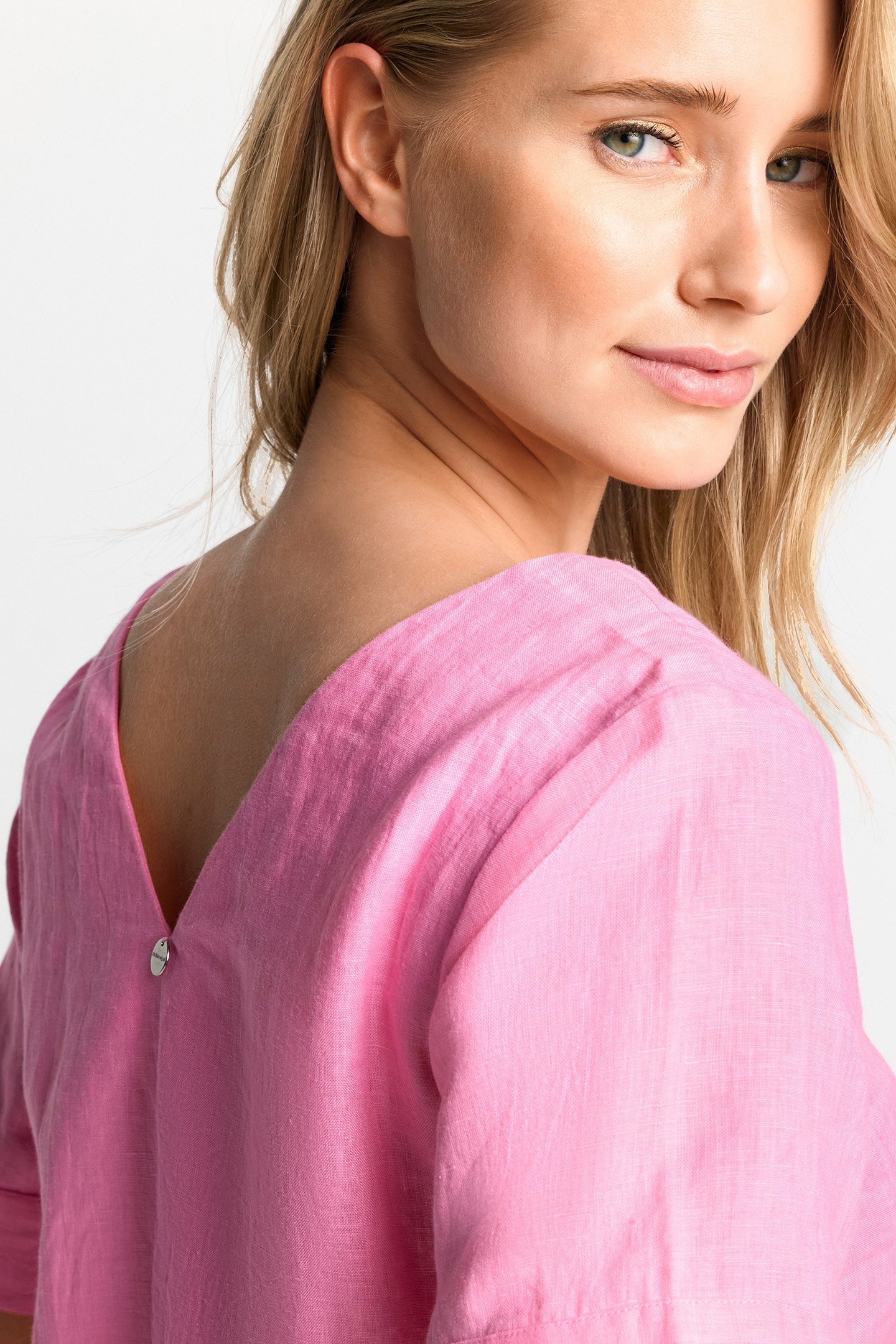 V-NECK LINEN BLOUSE SUSTAINABLE SORBET PINK 5