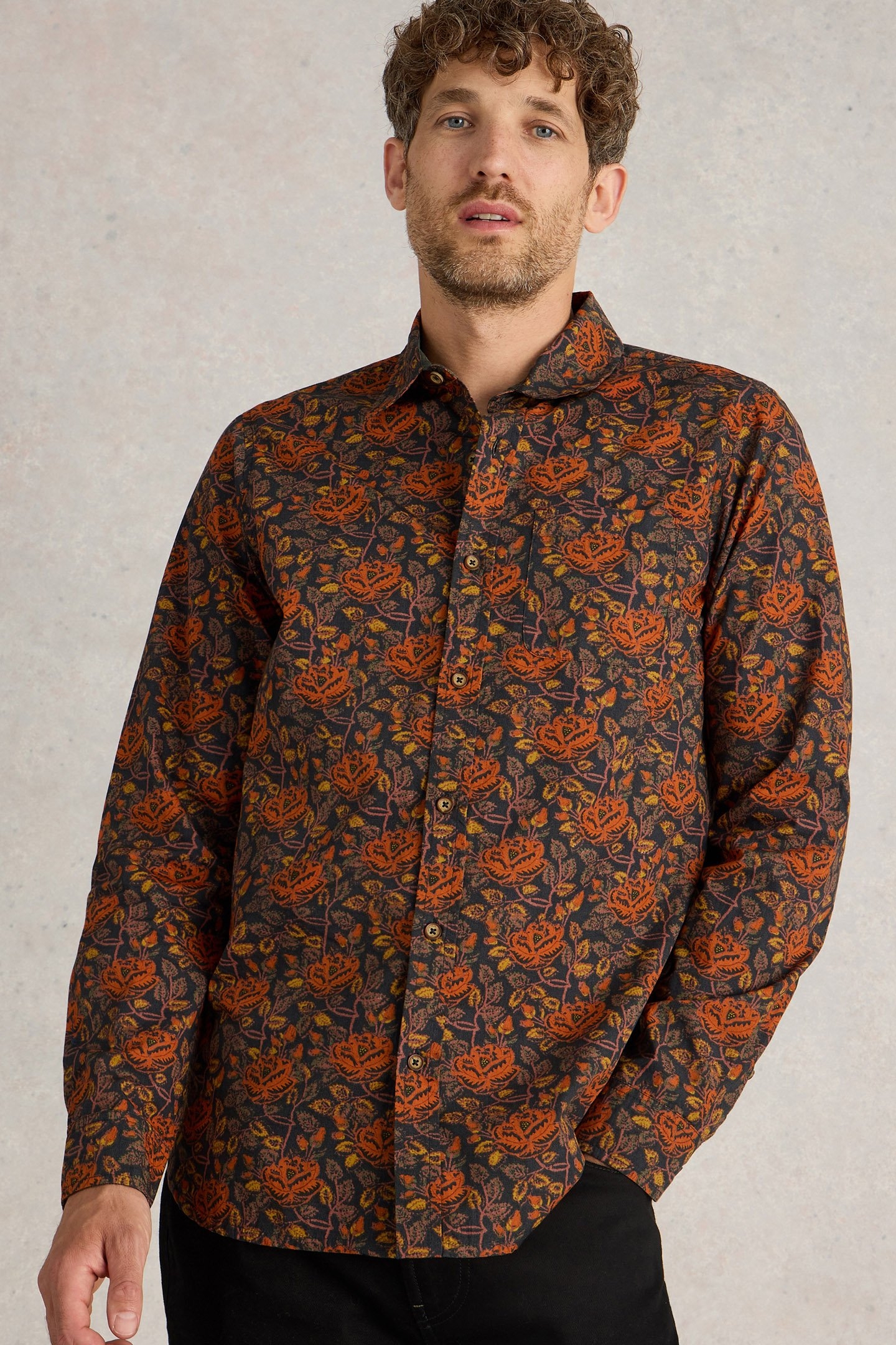 BLOCK FLORAL PRINTED SHIRT BROWN MULTI 1