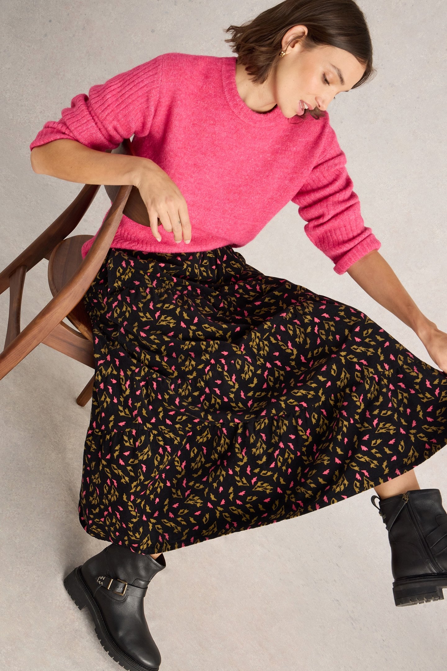 JENNA CORD TIERED SKIRT BLACK PRINT 4