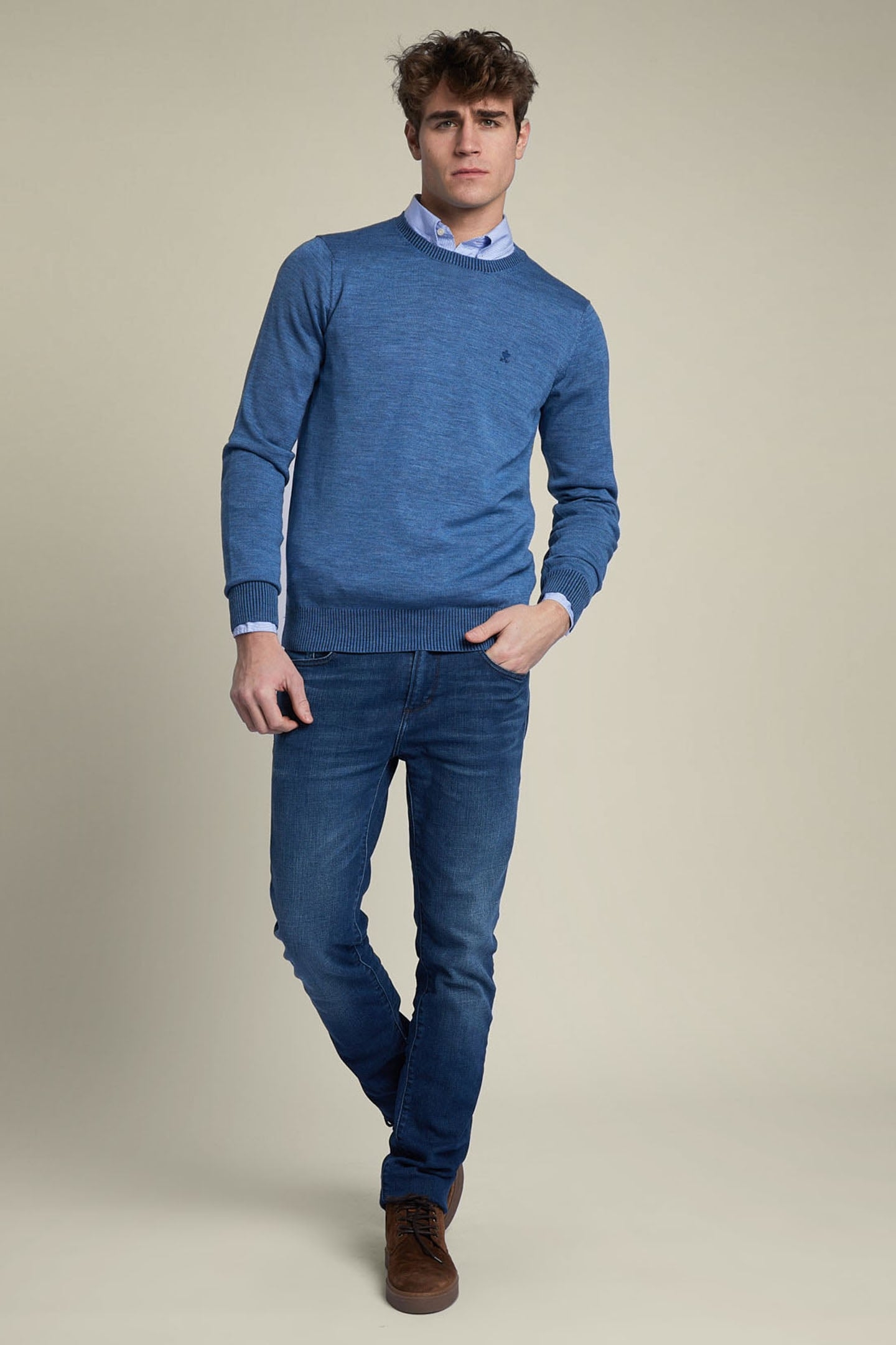 SLIM FIT ROUND NECK PULLOVER BLUE 3