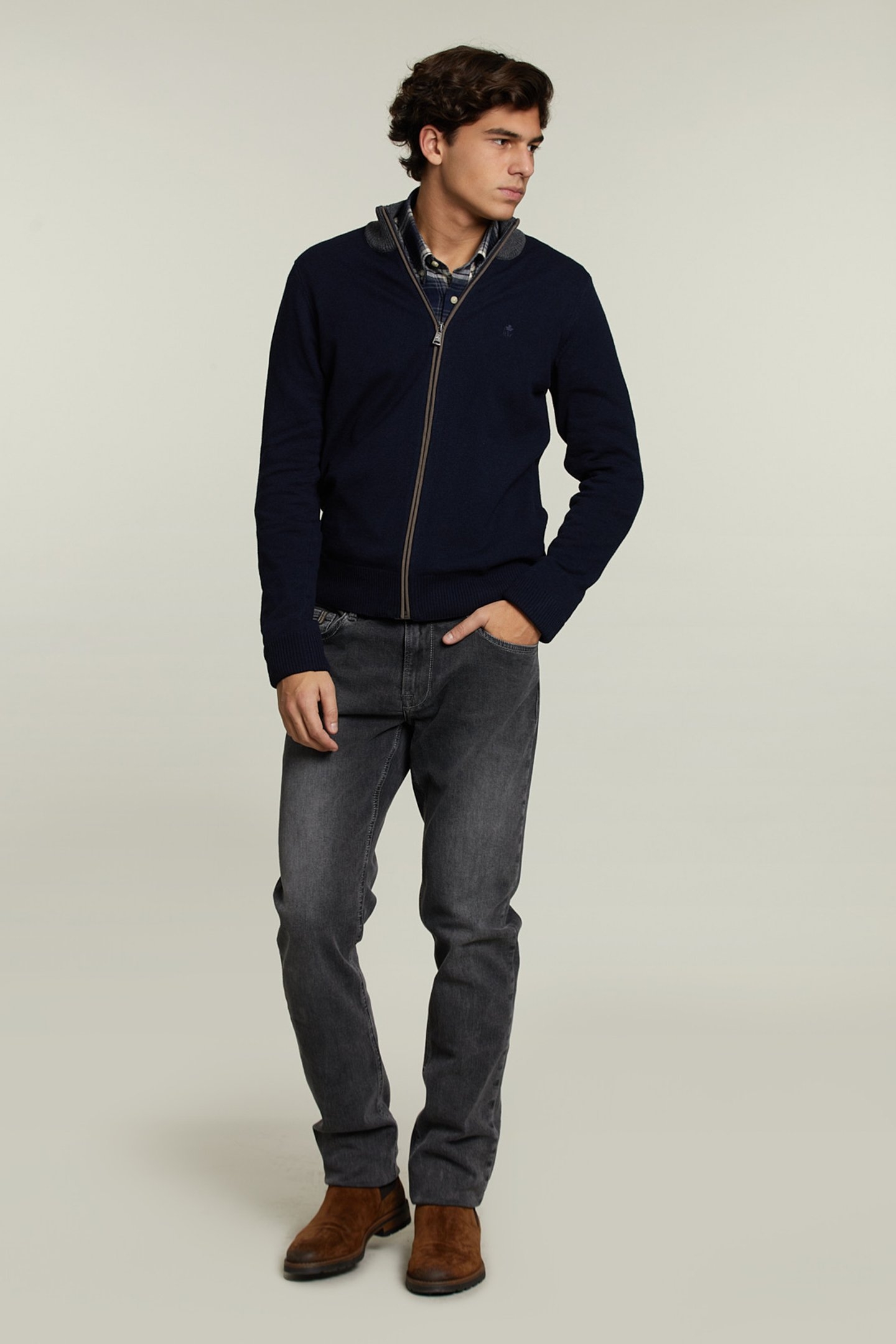 CUSTOM FIT MOCK NECK CARDIGAN NAVY 3