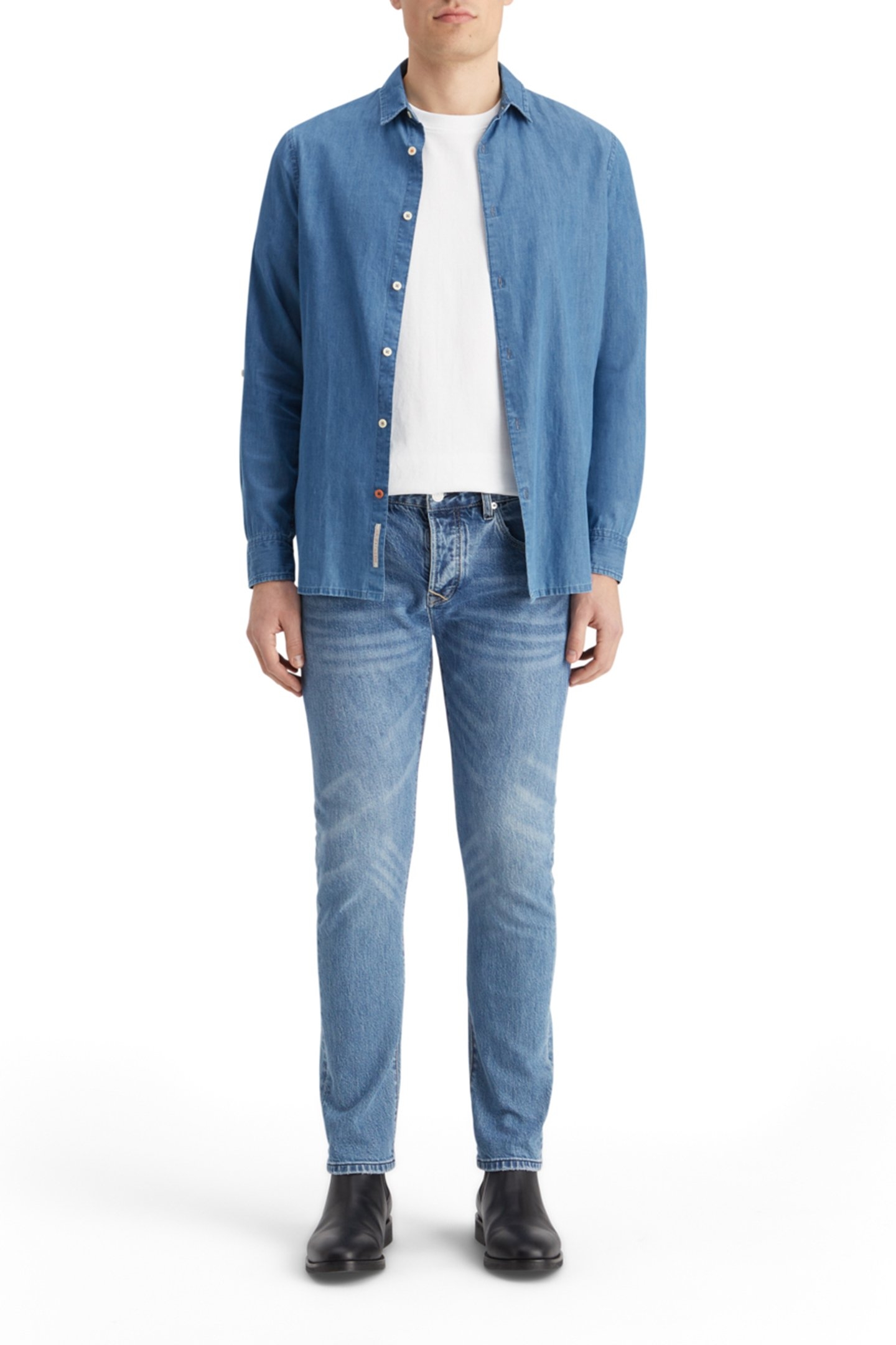 SMART INDIGO LIGHTWEIGHT DENIM SHIRT WITH SLEEVE ADJUSTERS W 3