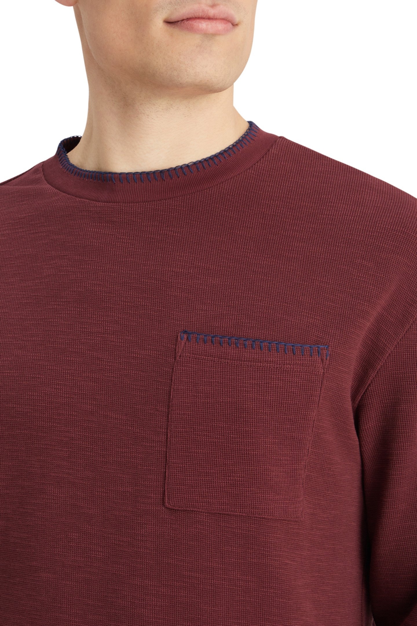 RELAXED FIT BLANKET STITCH SLUB LONGSLEEVE T-SHIRT WINE 6