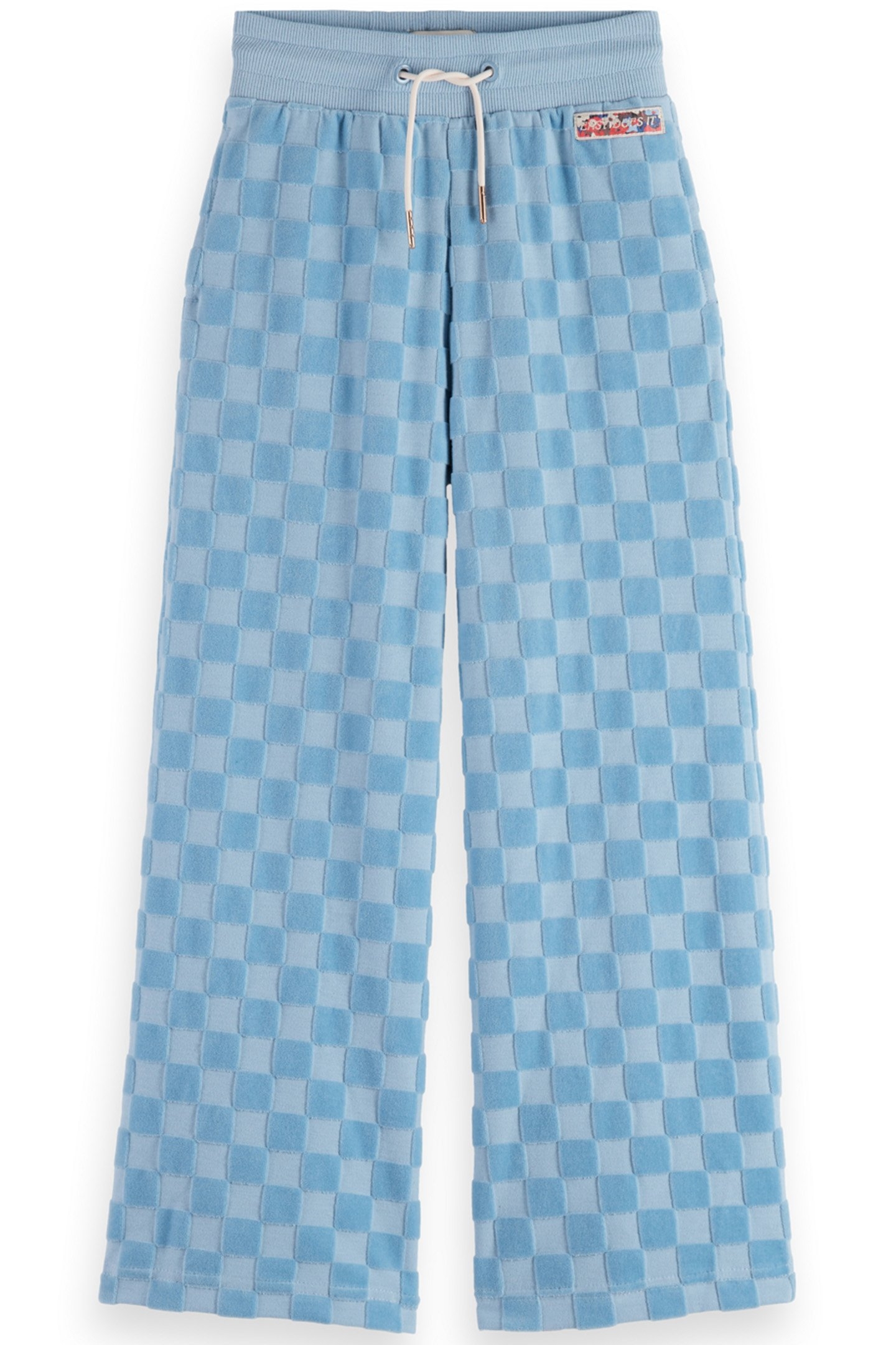 GIRL VELOUR CHECKERBOARD JOGGER PACIFIC BLUE 1