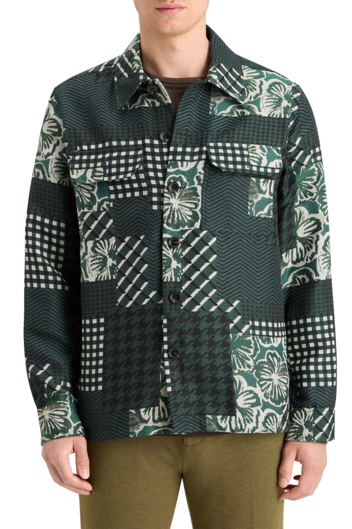 PATCHWORK JACQUARD OVERSHIRT SAN FRANCISCO FLOWER PATCHWORK 1