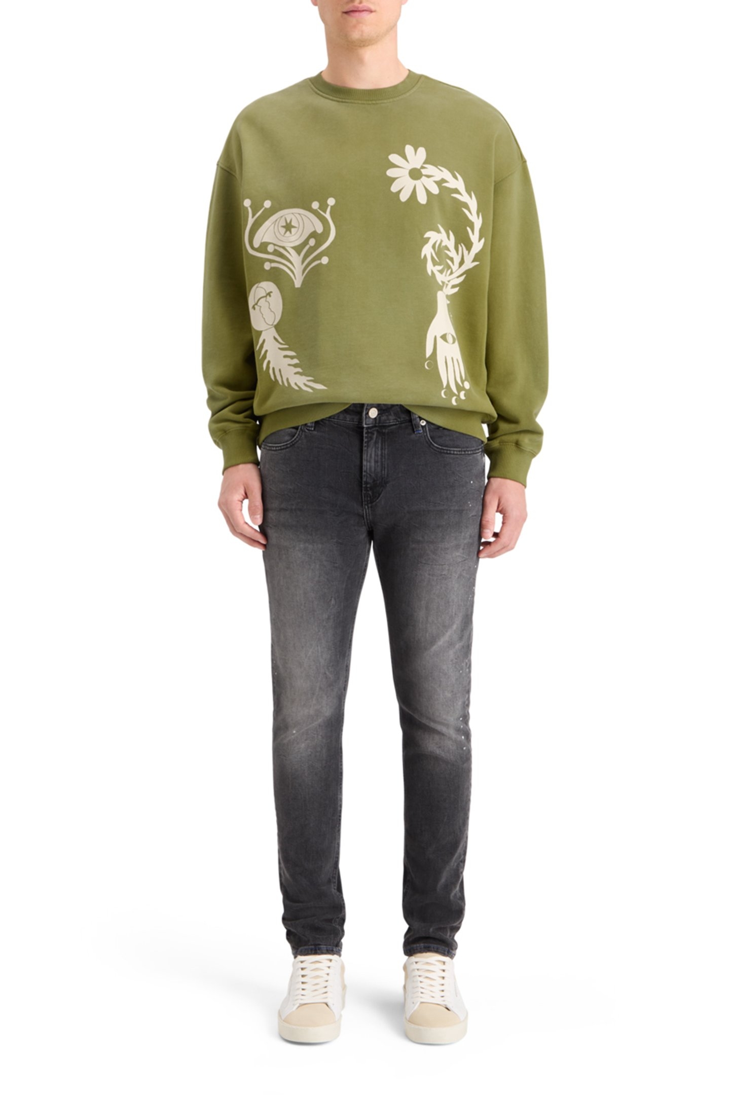 GARMENT DYED ARTWORK SWEATSHIRT MOSS GREEN 3