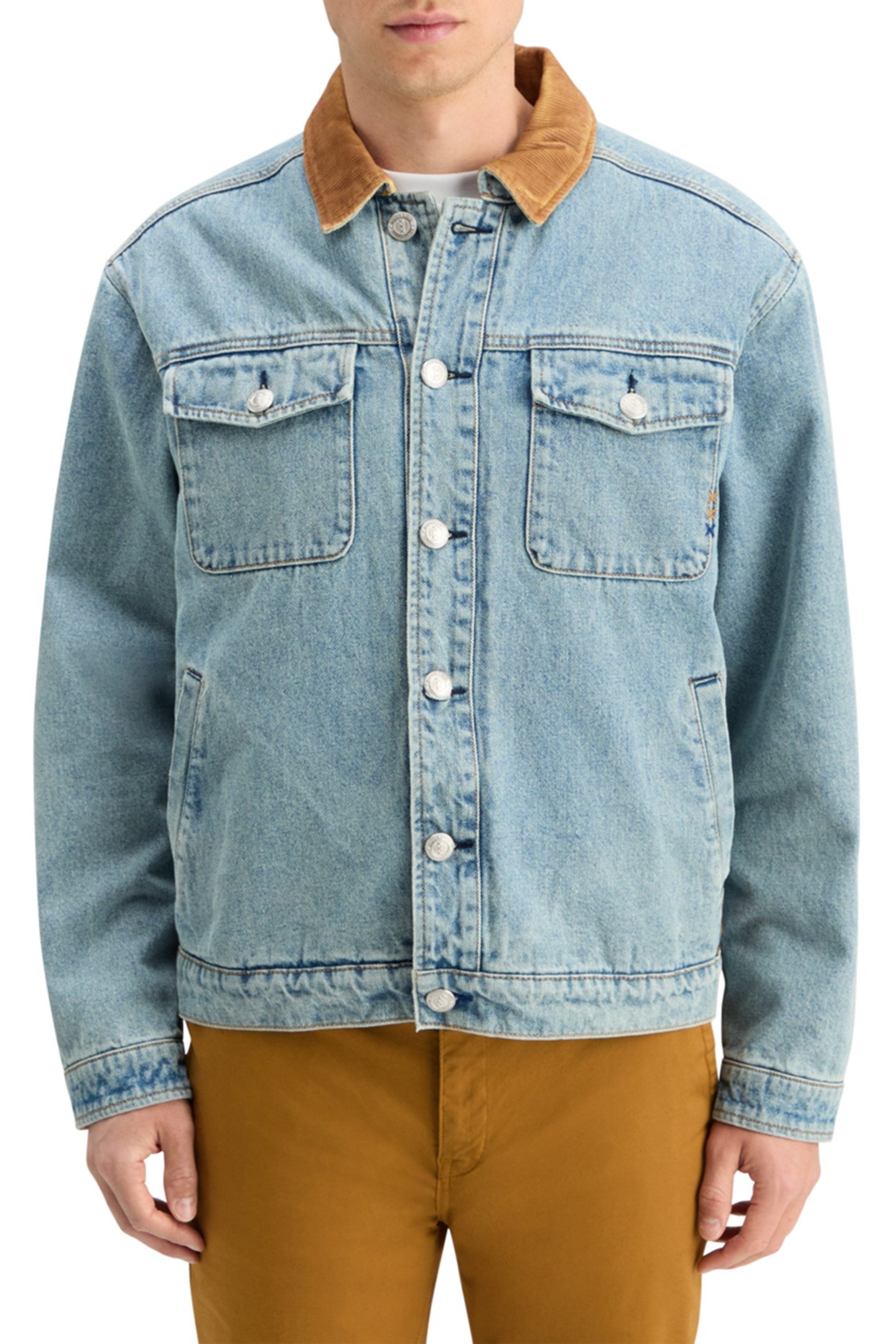 CORD COLLAR INDIGO TEDDY JACKET WASHED INDIGO 1