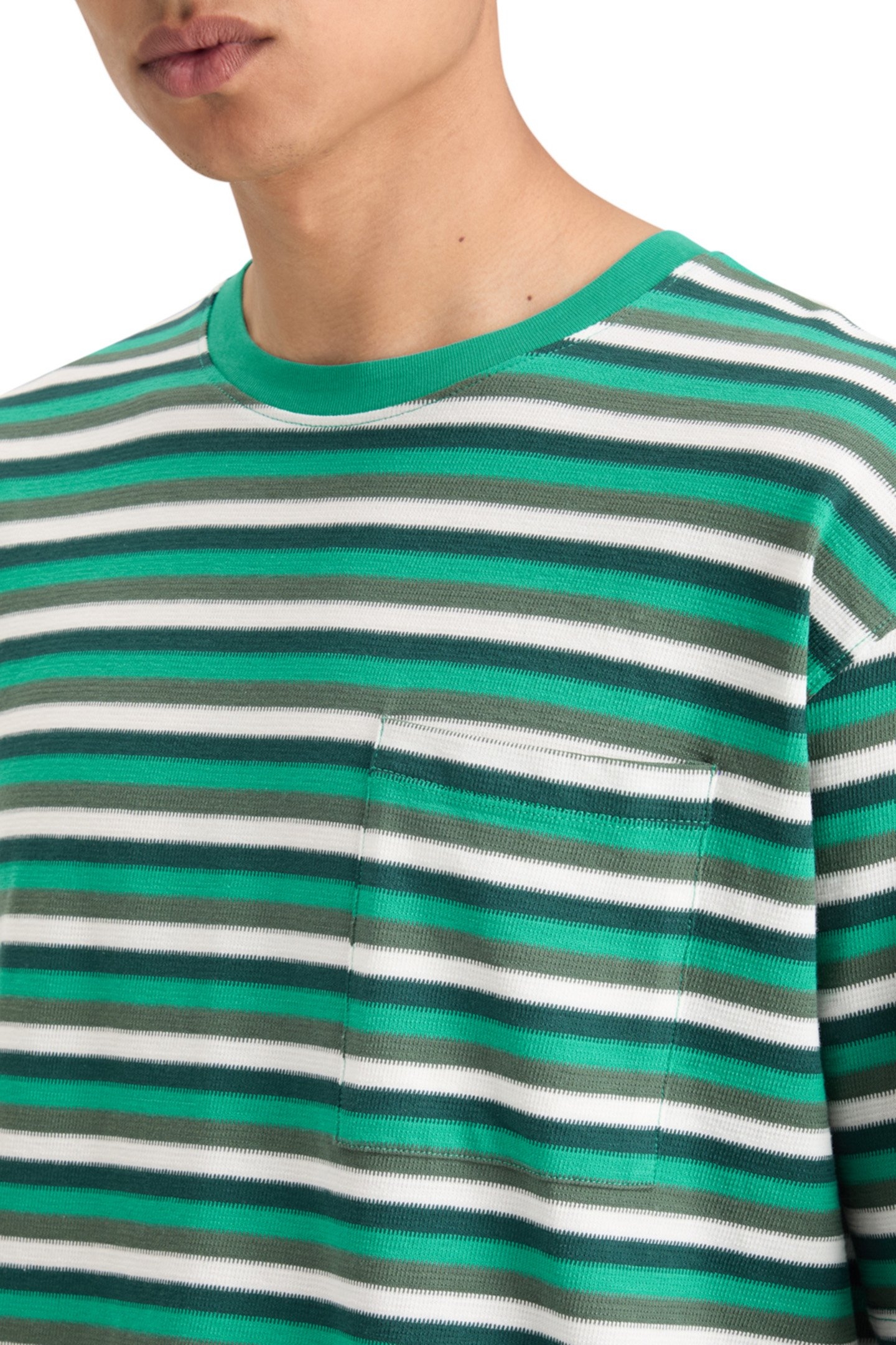 RELAXED FIT STRUCTURE STRIPE T-SHIRT GREEN WHITE MULTI STRIP 7
