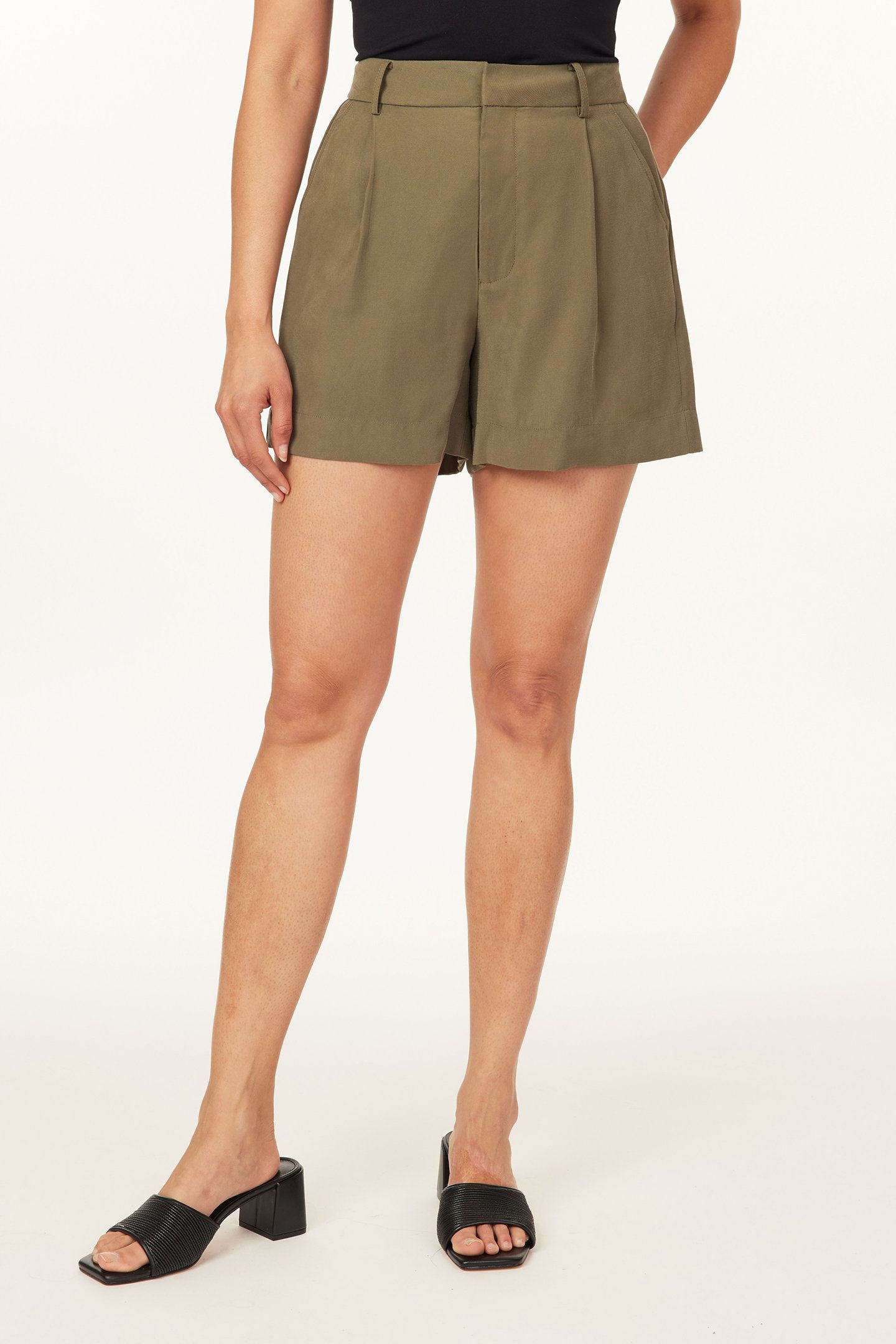 TAILORED PLEAT SHORTS DUSKY OLIVE 1