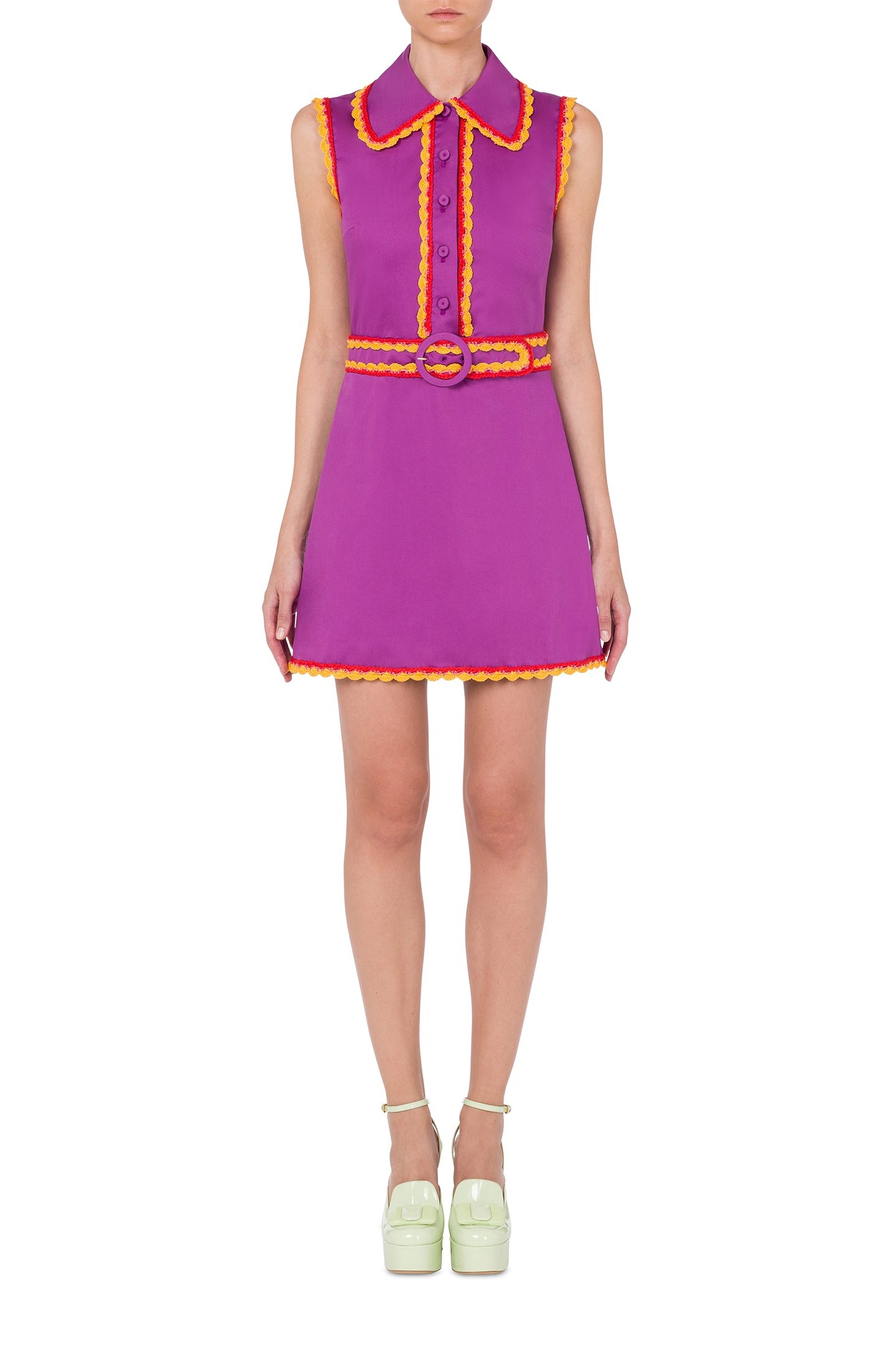 STRETCH POPLIN DRESS CROCHET DETAILS VIOLET 1