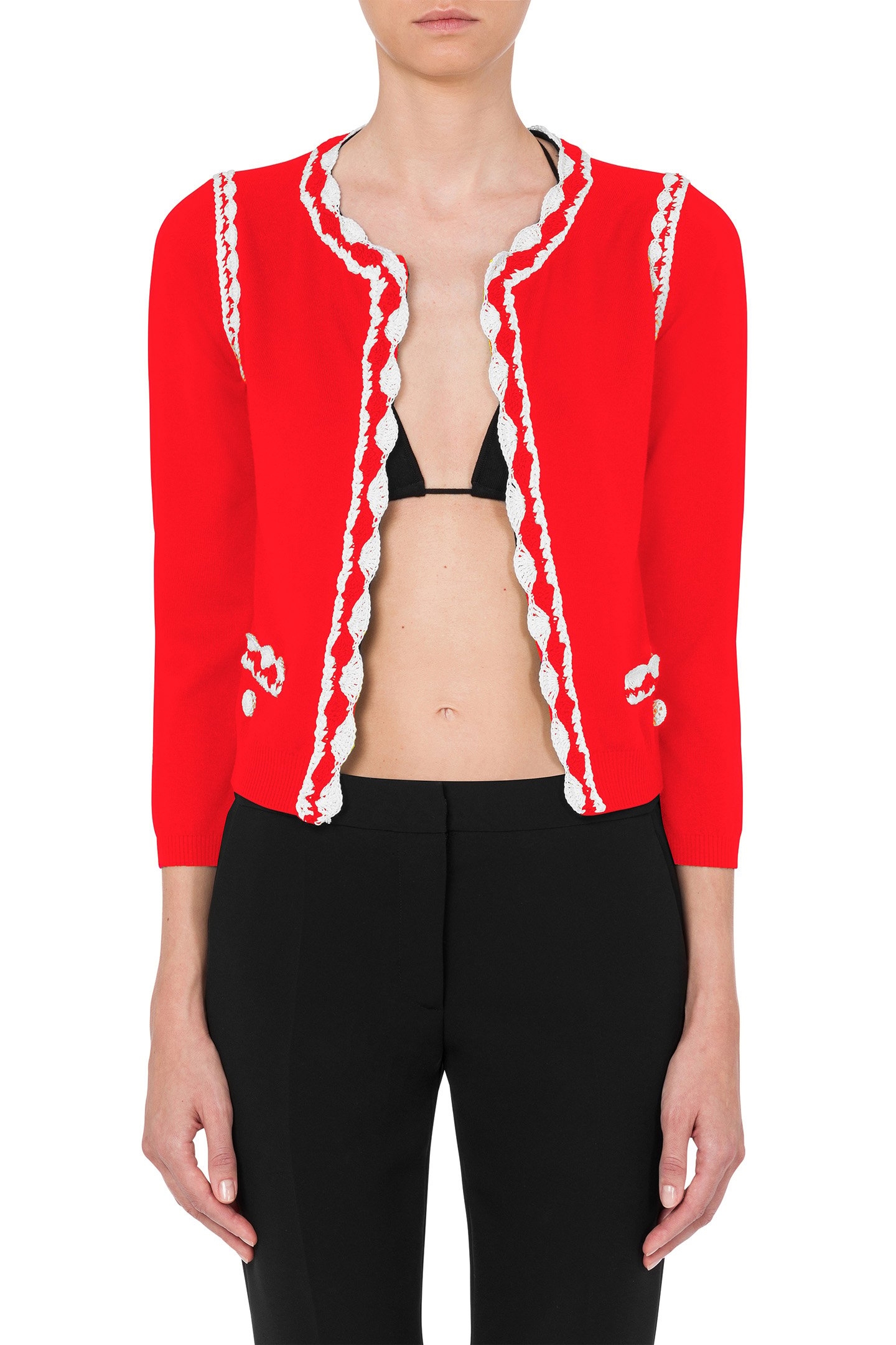 CROCHET DETAILS WOOL CARDIGAN RED 1