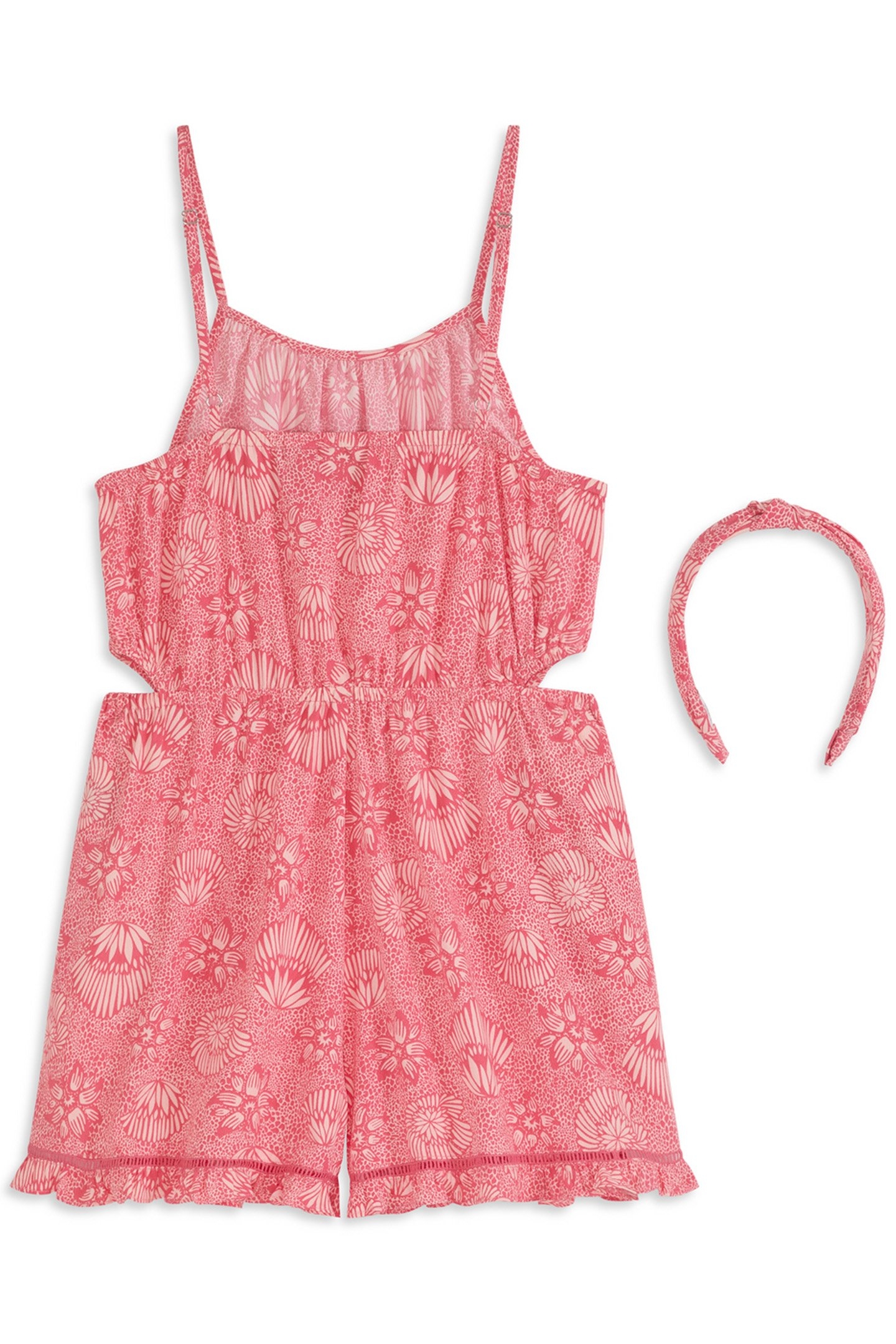GIRLS S&S 2 PC ROMPER AND HEADBAND SET PINK/BROWN 2