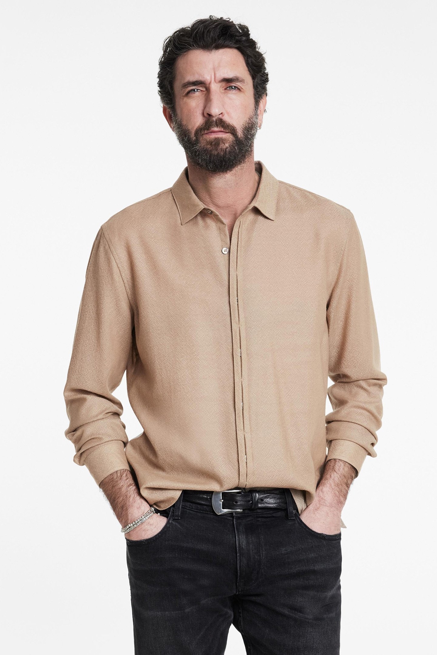 CONCEALED BUTTON PLEATED PLACKET SHIRTS TUMERIC 1