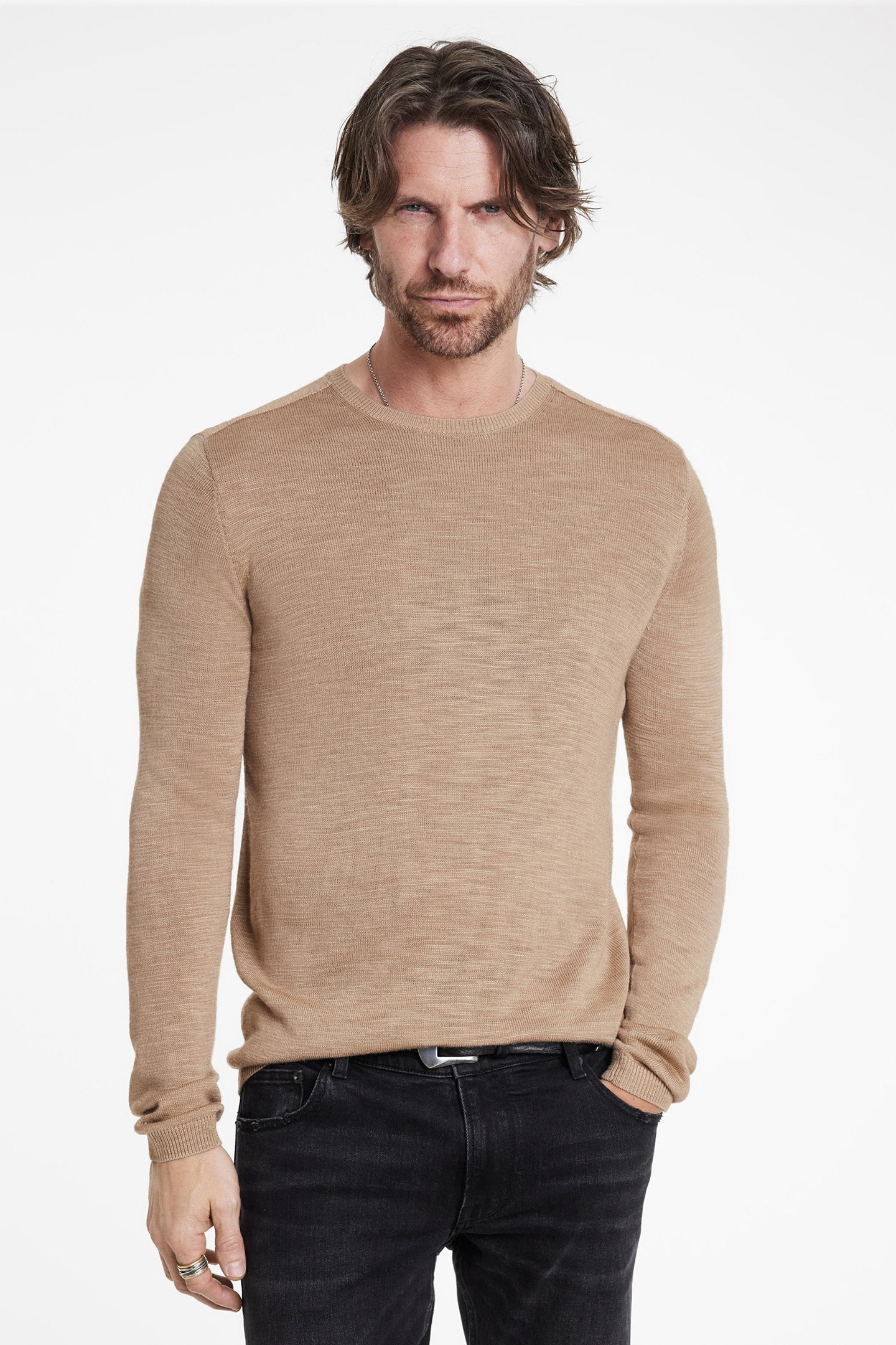 AVEIRO REGULAR FIT TUSSAH SILK CREW ALMOND 1