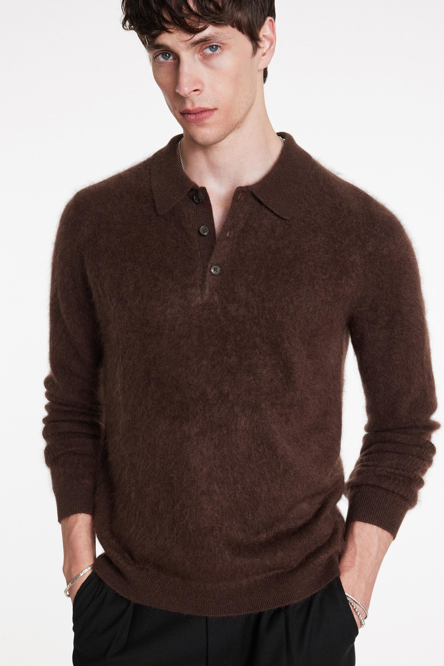 VERONA REGULAR FIT LS POLO DARK BROWN 3