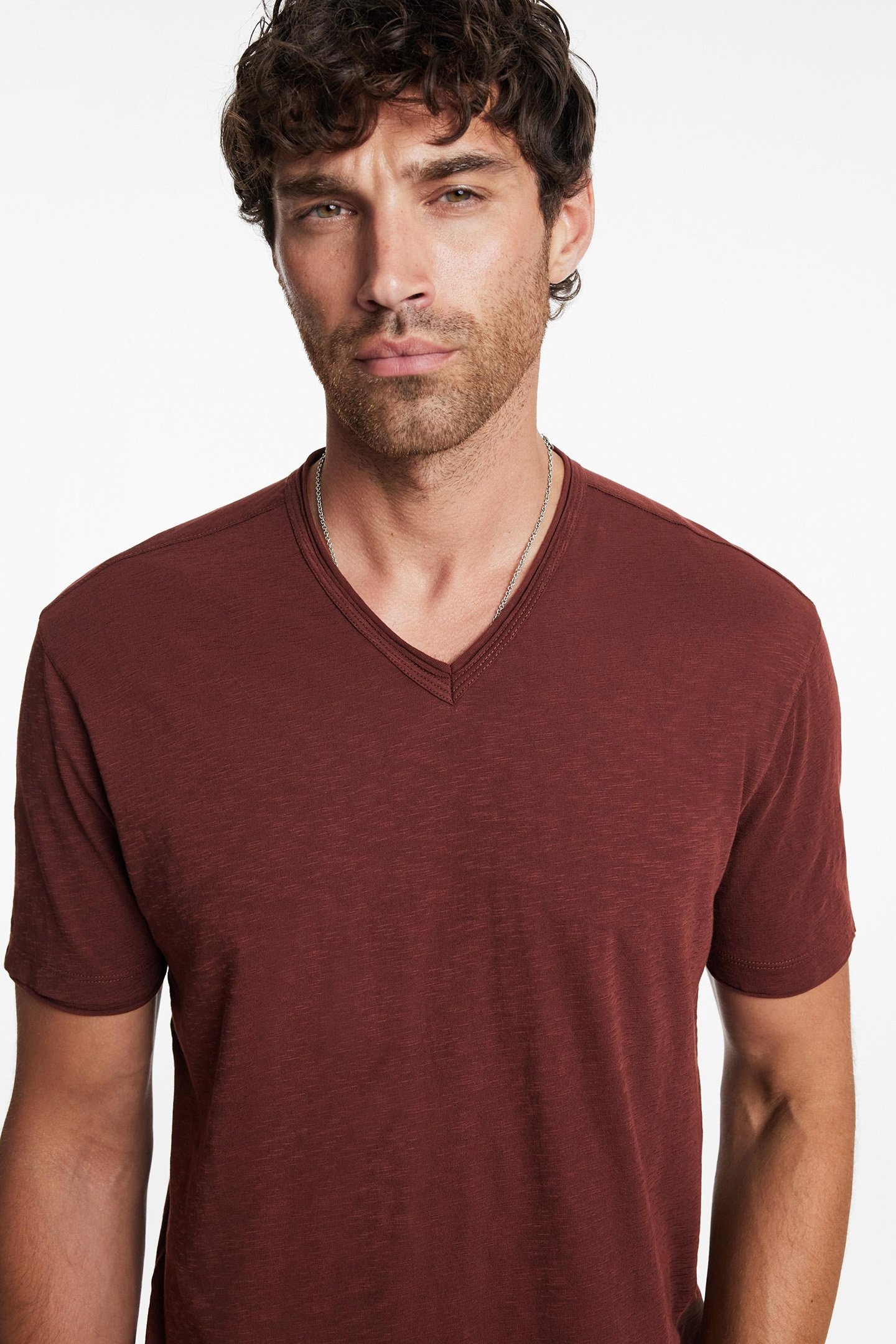 MILES SLUB V-NECK WITH CUT RAW EDGE PRUCE 3