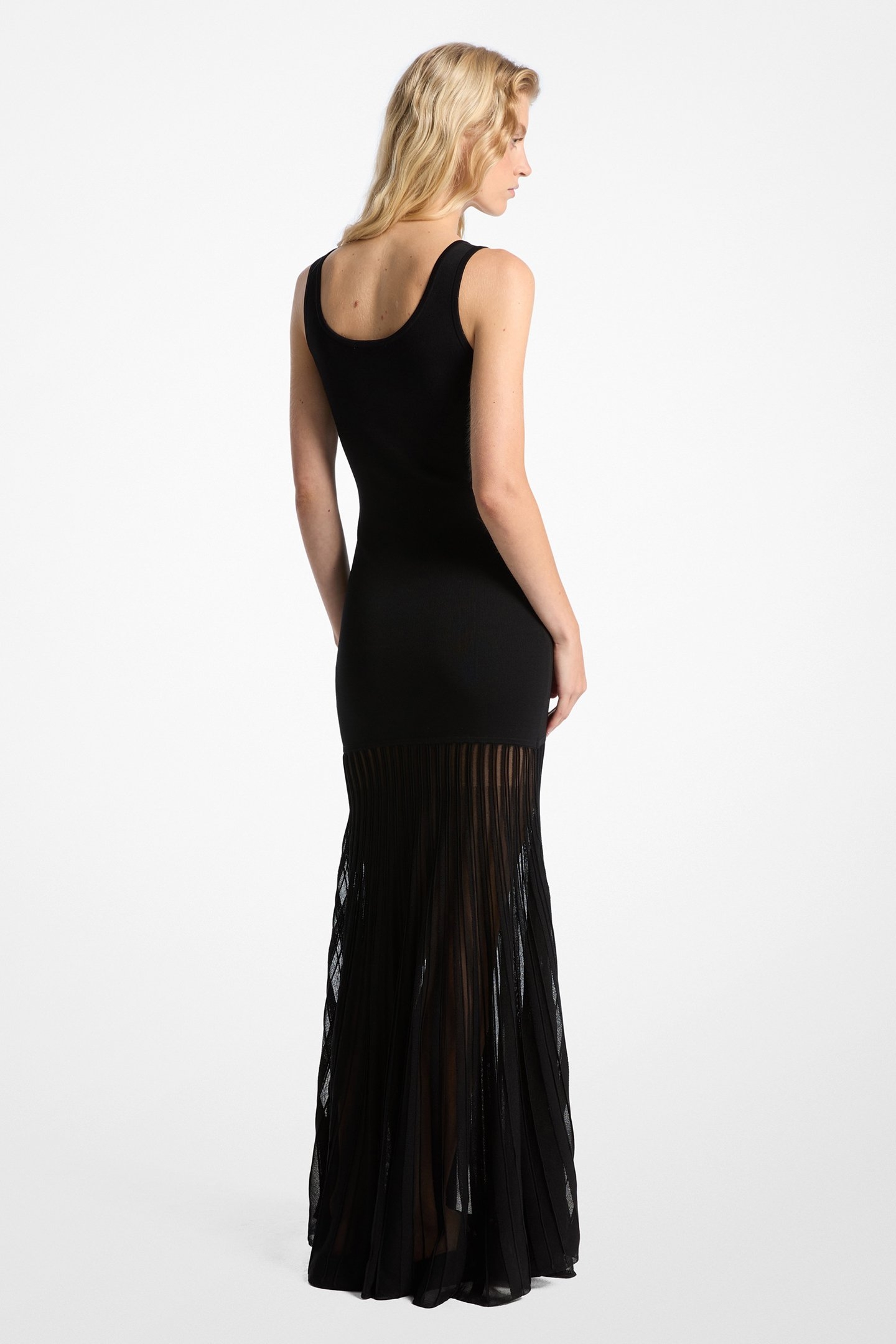 SCOOP NECK TIER SHEER DRESS IN BLACK 2