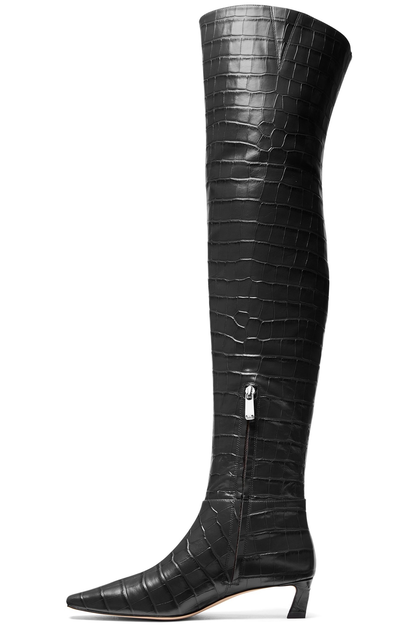 COSMO KITTEN HEEL THIGH HIGH BOOT IN BLACK CROC 4