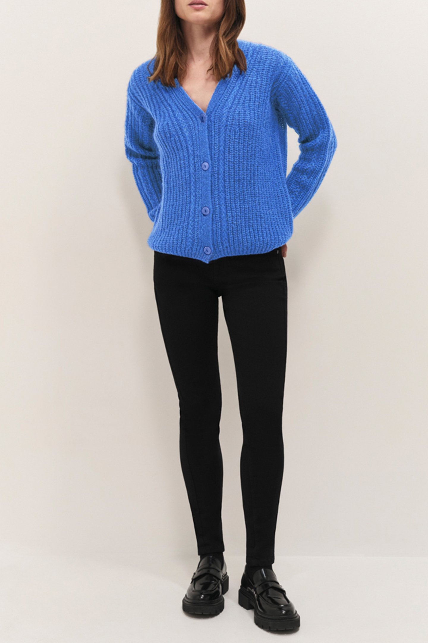 TIM - CELESTE BLUE KNITTED DEEP V-NECK CARDIGAN 3