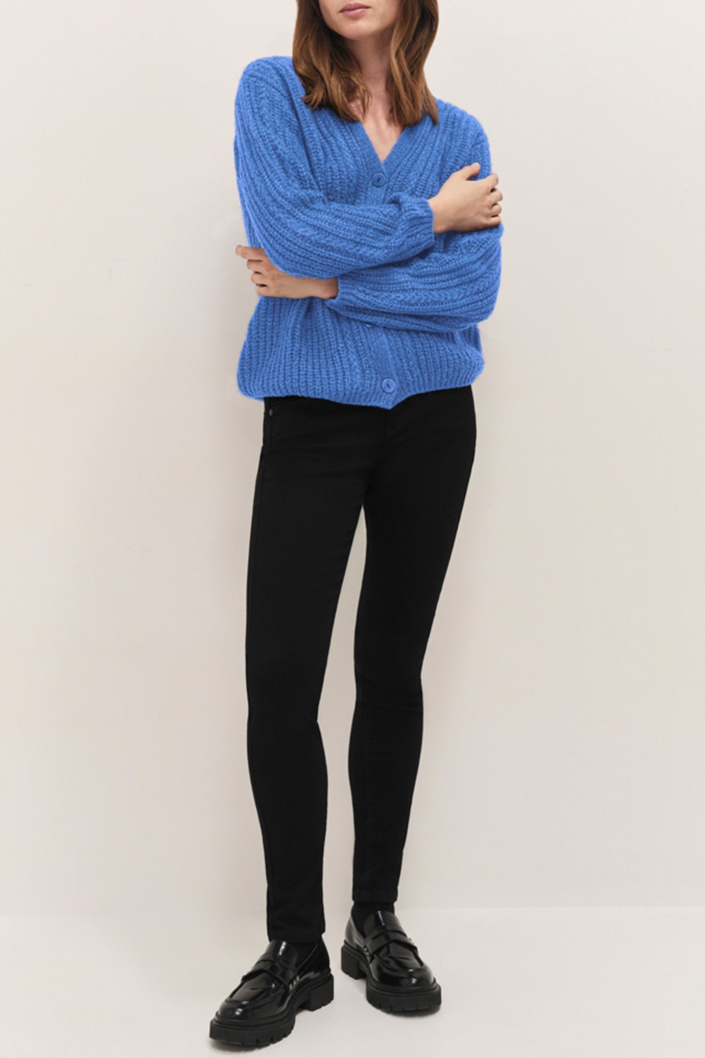 TIM - CELESTE BLUE KNITTED DEEP V-NECK CARDIGAN 4