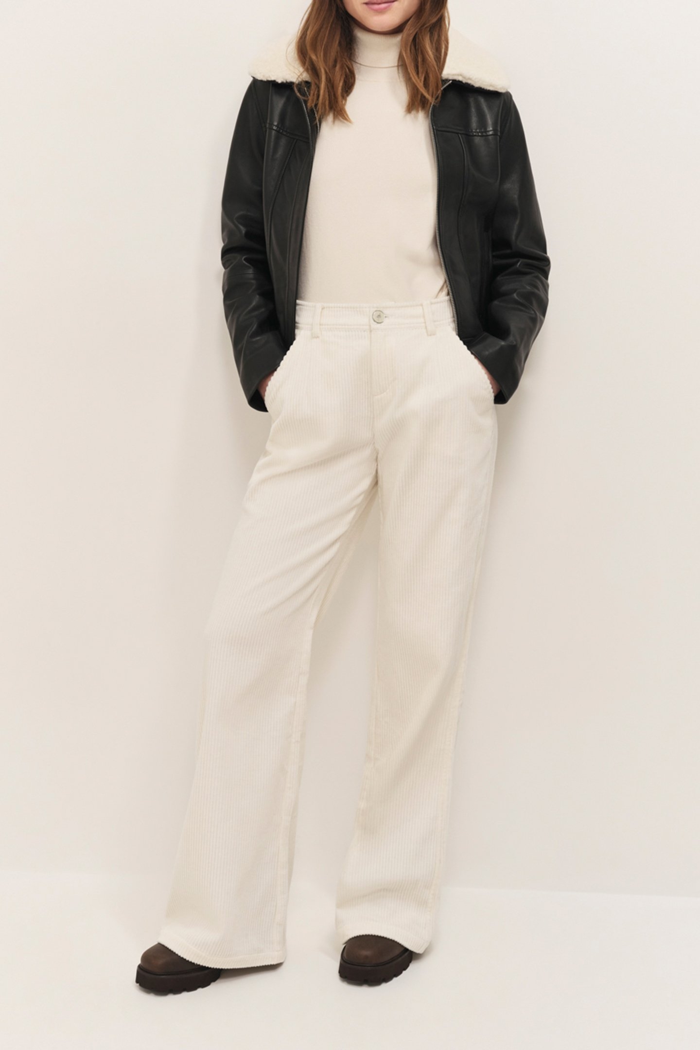 POETE - IVORY CORDUROY HIGH-WAISTED TROUSERS 1