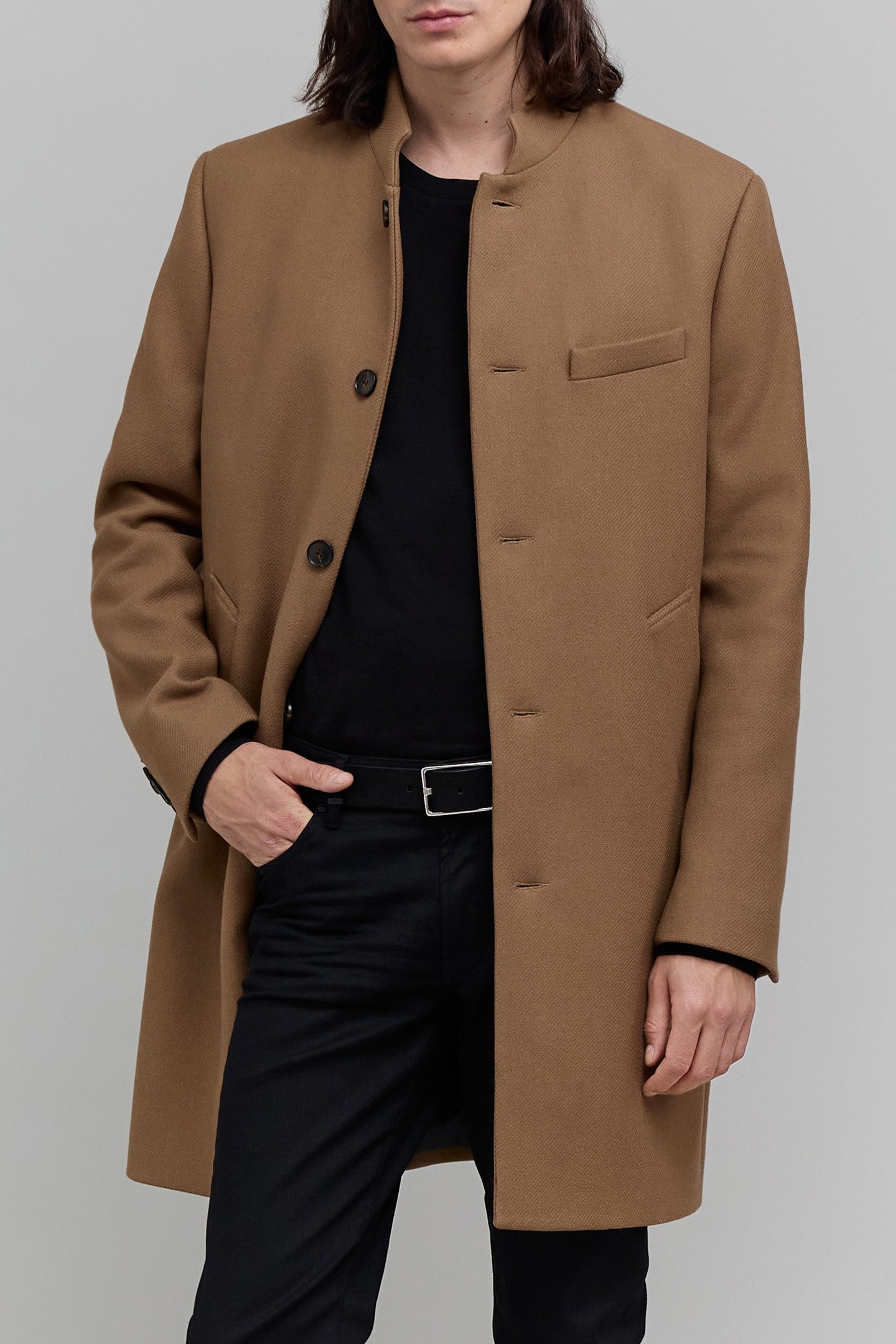 STRAIGHT BEIGE COAT WITH OFFICER'S COLLAR 6