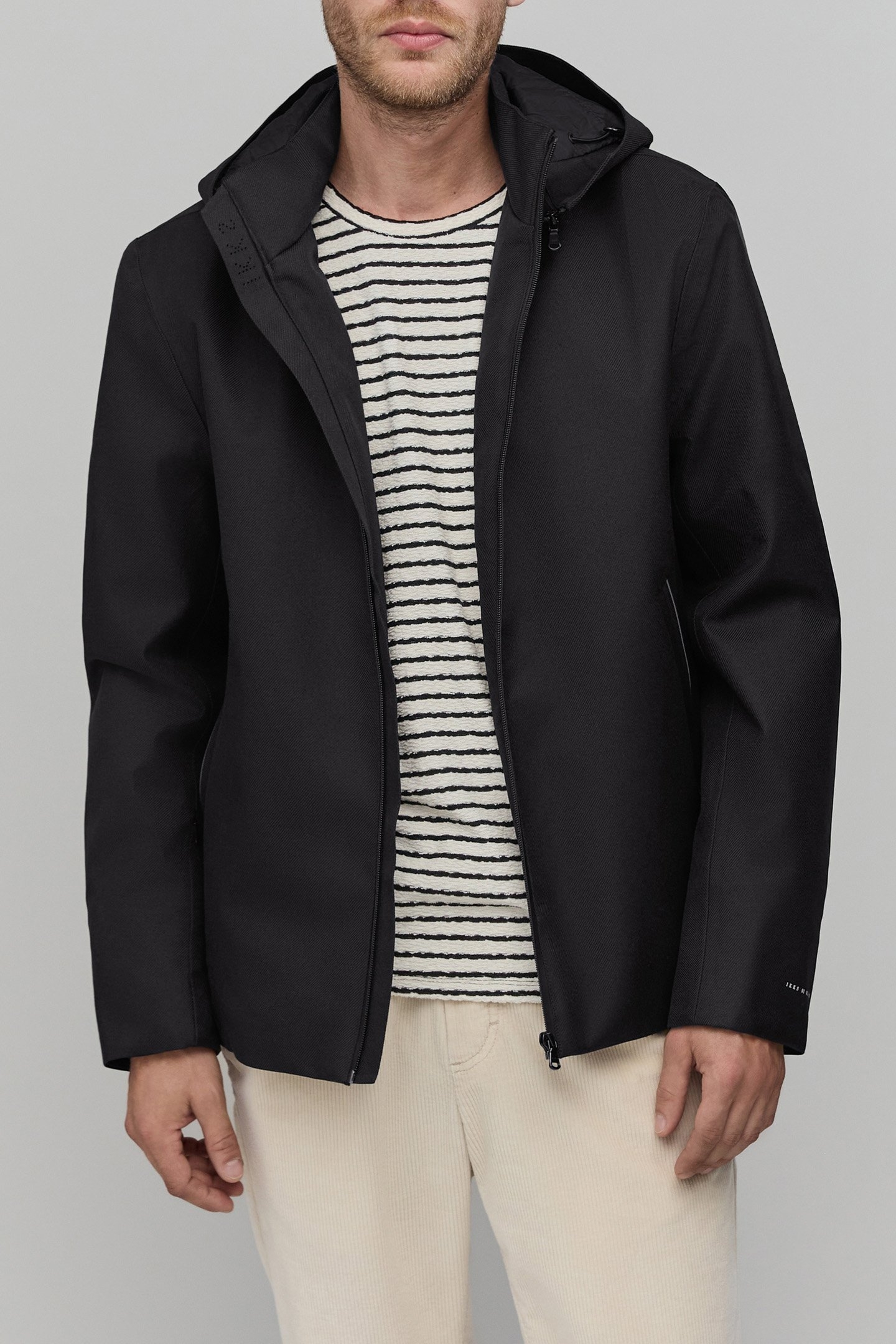 BLACK NYLON WATERPROOF JACKET WITH DETACHABLE HOOD 1