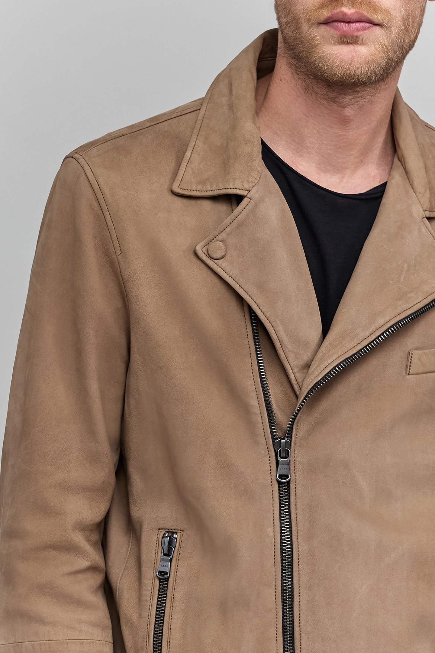 BEIGE LEATHER BIKER JACKET 5