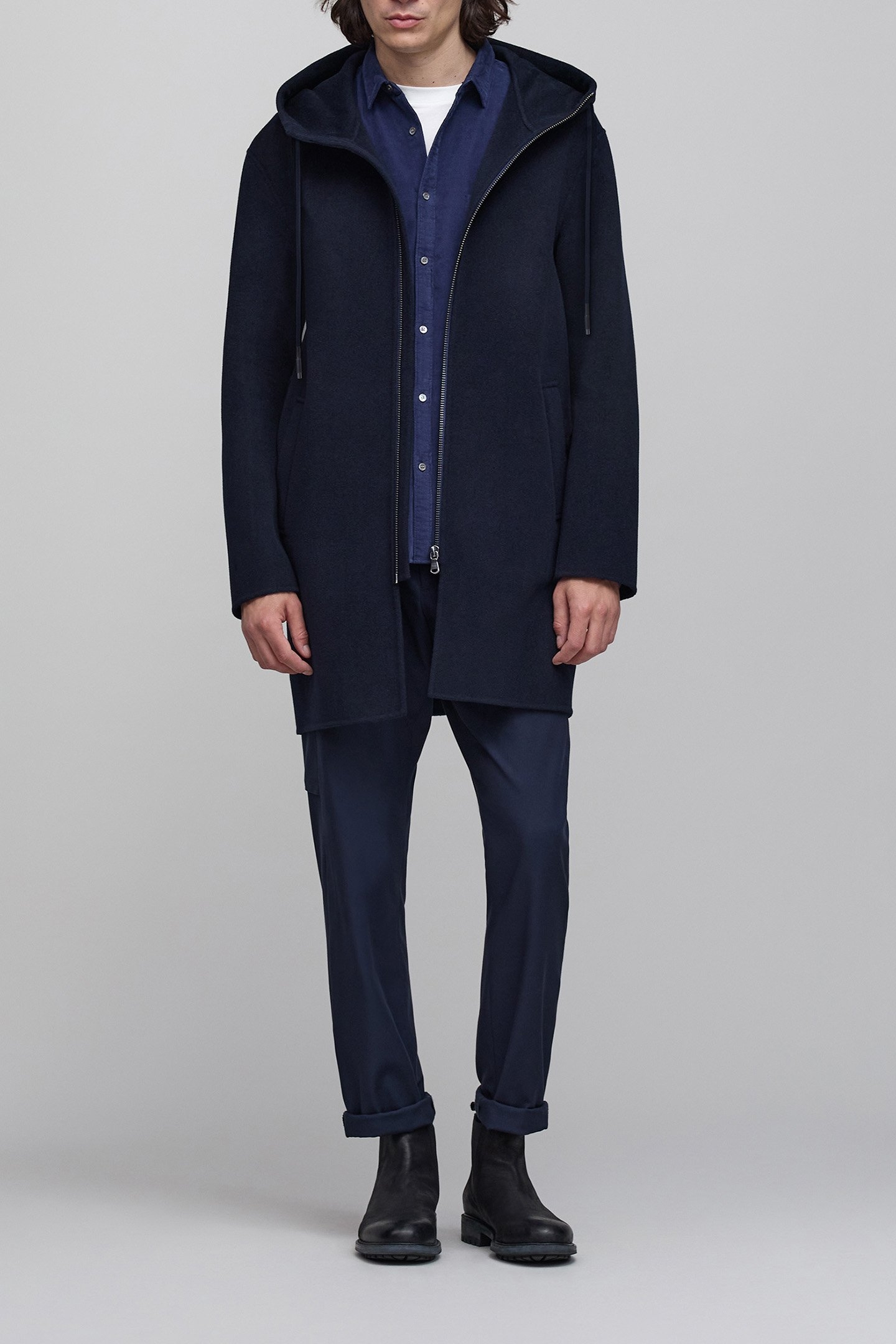 NAVY WOOL HOODED COAT 3