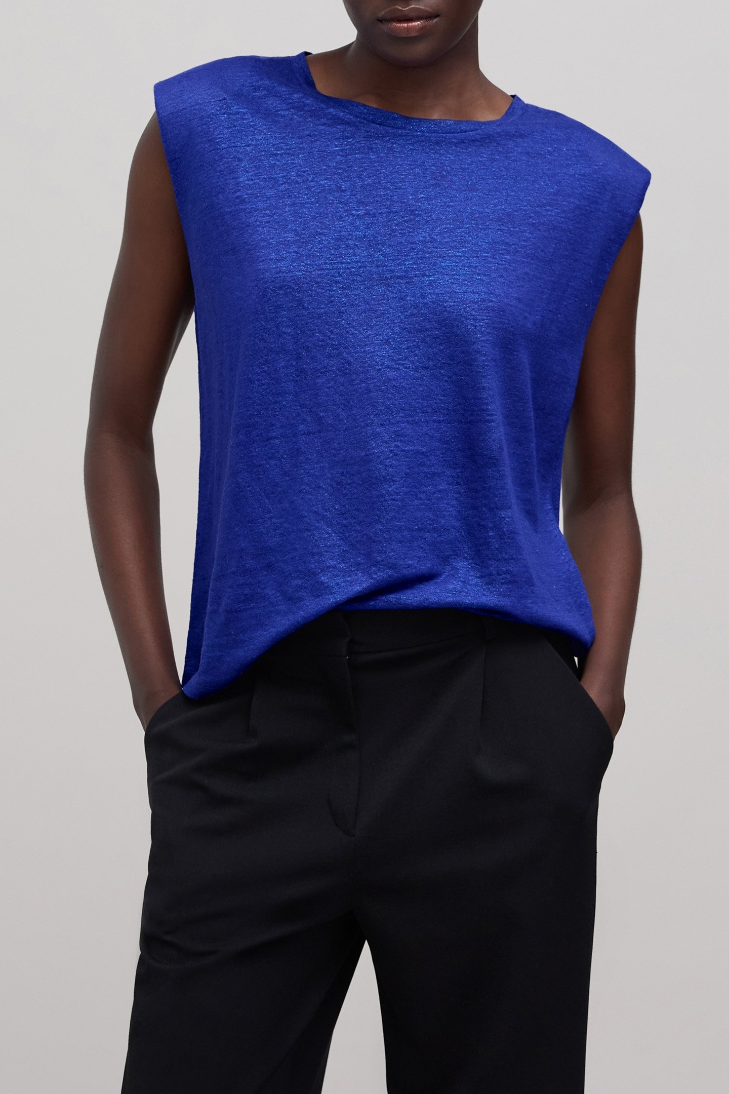 ELECTRIC BLUE LINEN FOIL KNIT TEE-SHIRT 1