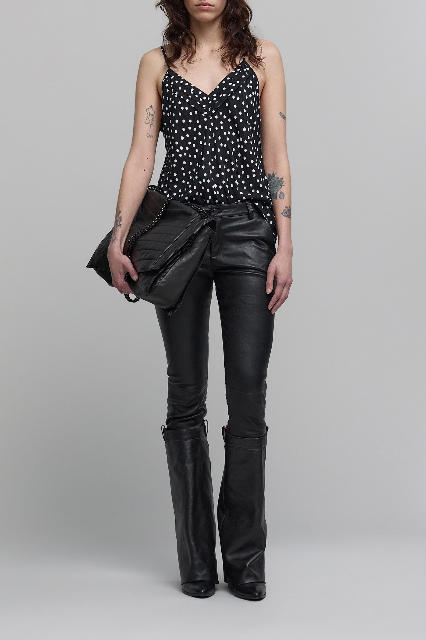 BLACK THIN STRAPS CAMISOLE LENZING™ ECOVERO™ POLKA DOTS 3