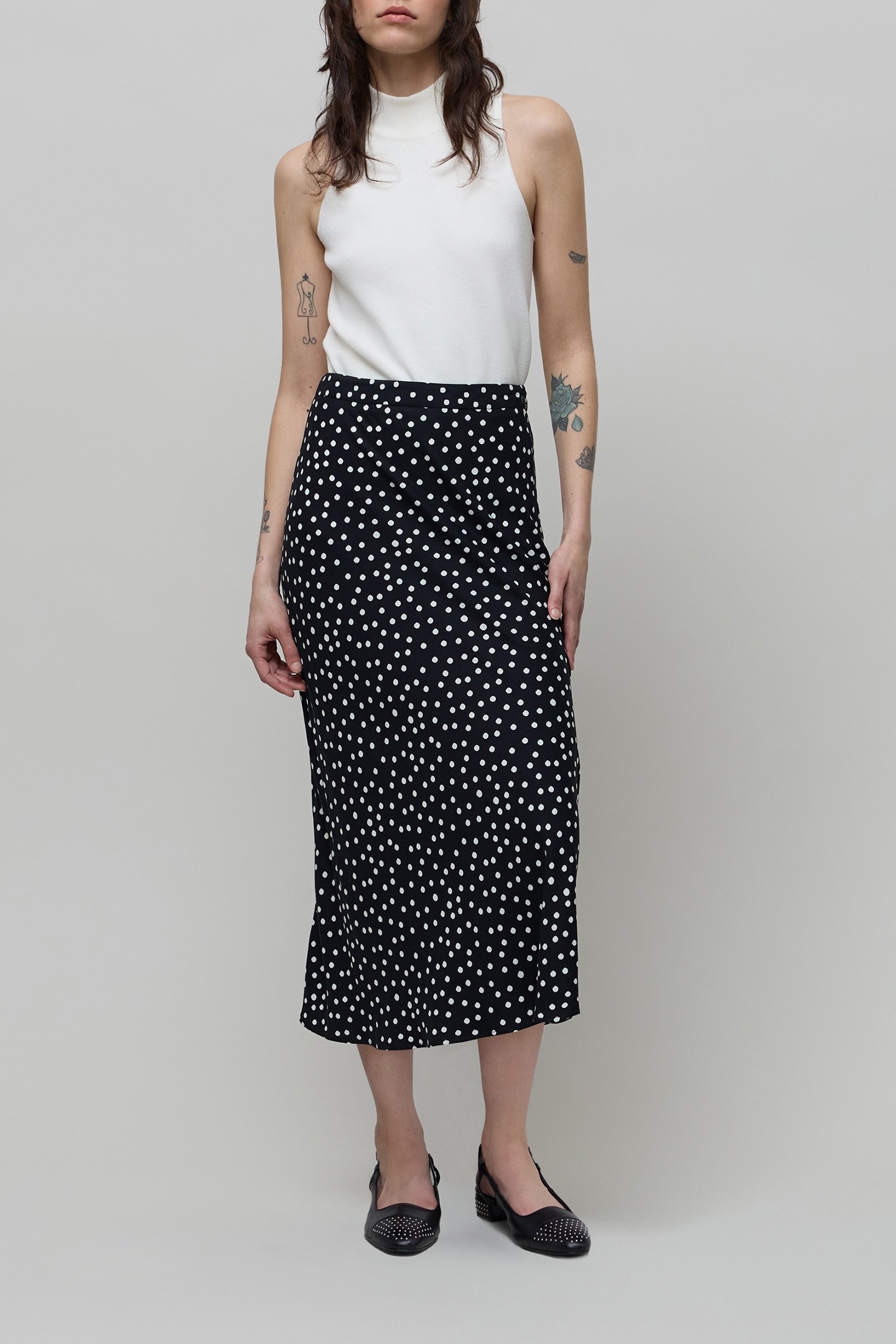 BLACK MIDI SKIRT LENZING™ ECOVERO™ WOMEN'S POLKA DOT PRINT 3