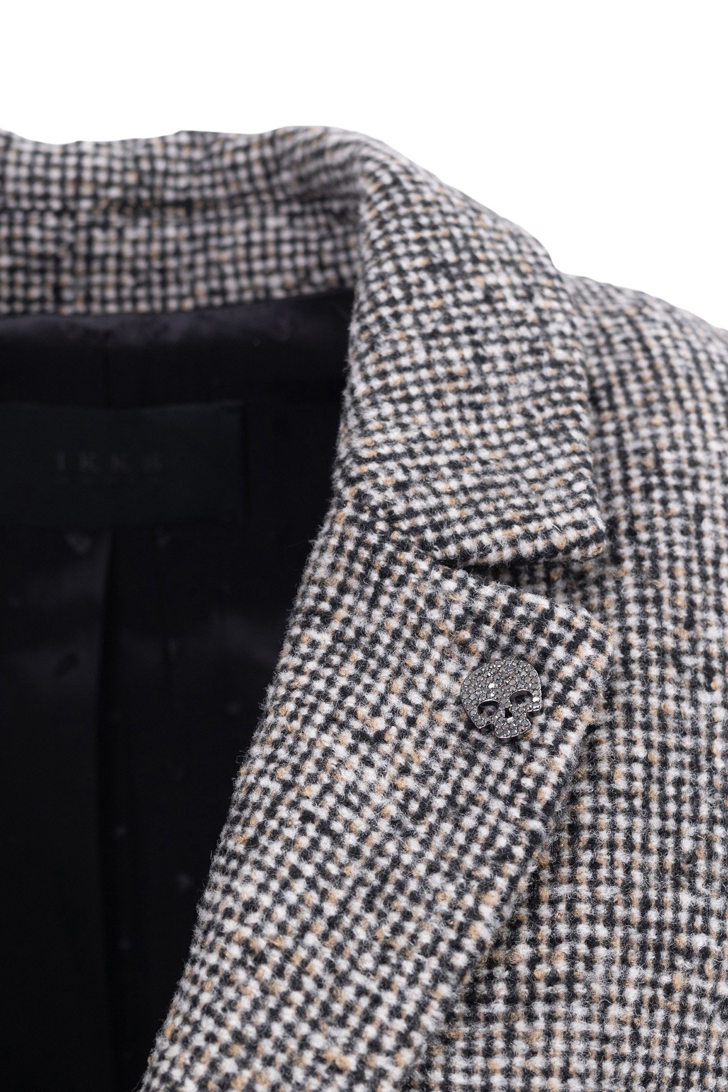 BLACK MID-LENGTH COAT IN MOTTLED WOOL EMBROIDERY 4