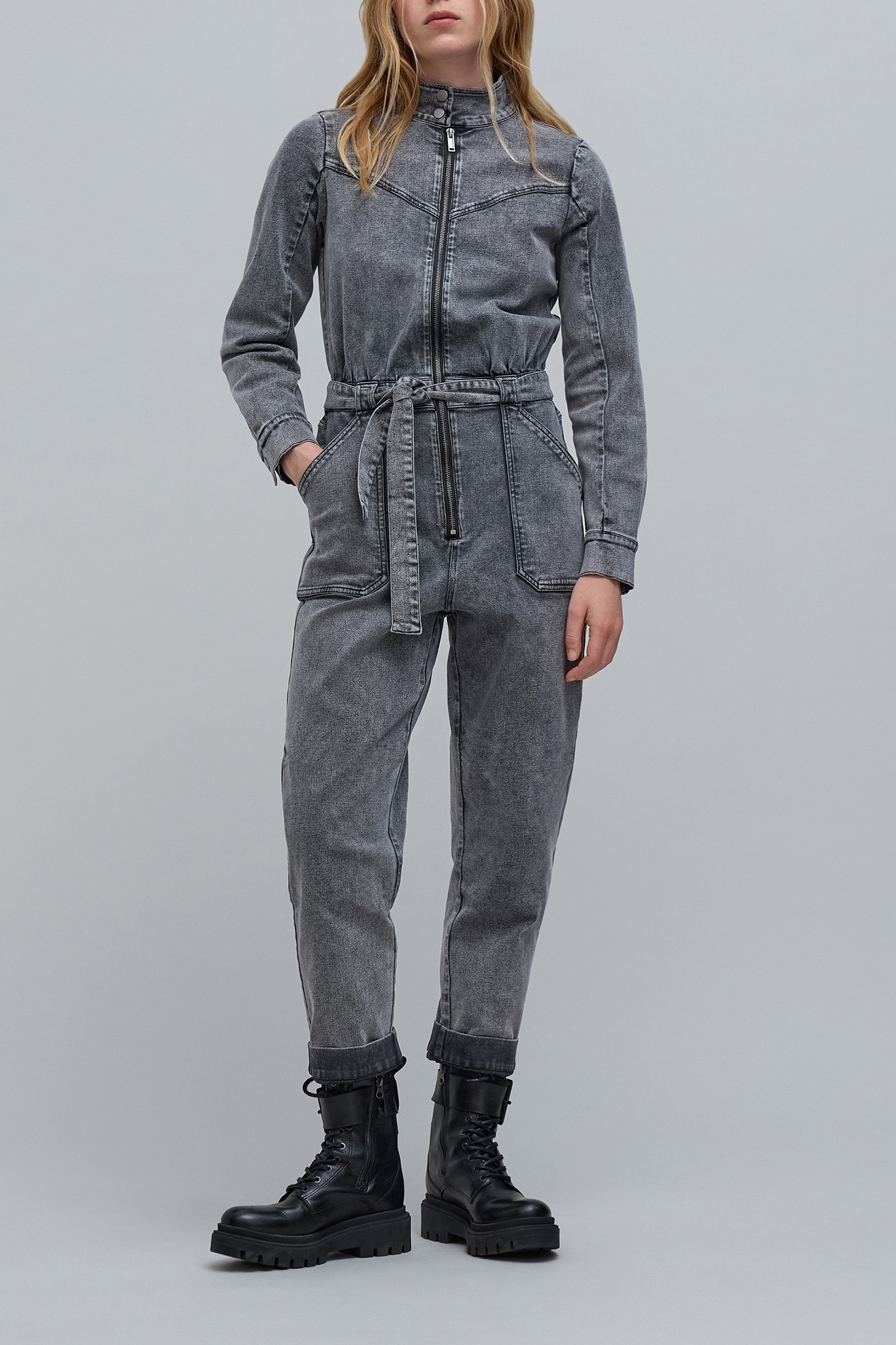GREY DENIM ZIP-UP JUMPSUIT 1
