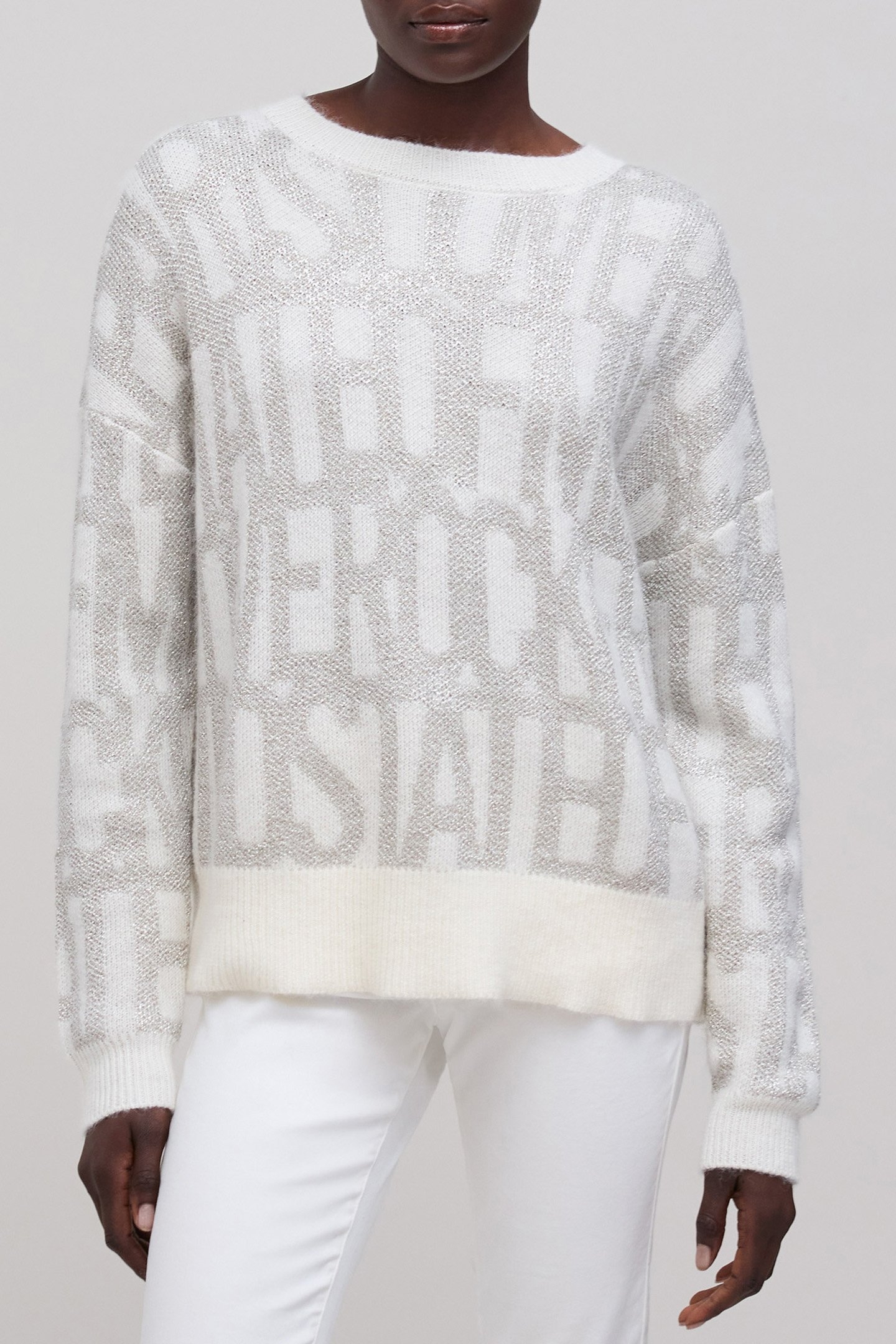 ECRU JACQUARD KNIT SWEATER WITH LUREX PATTERN 1