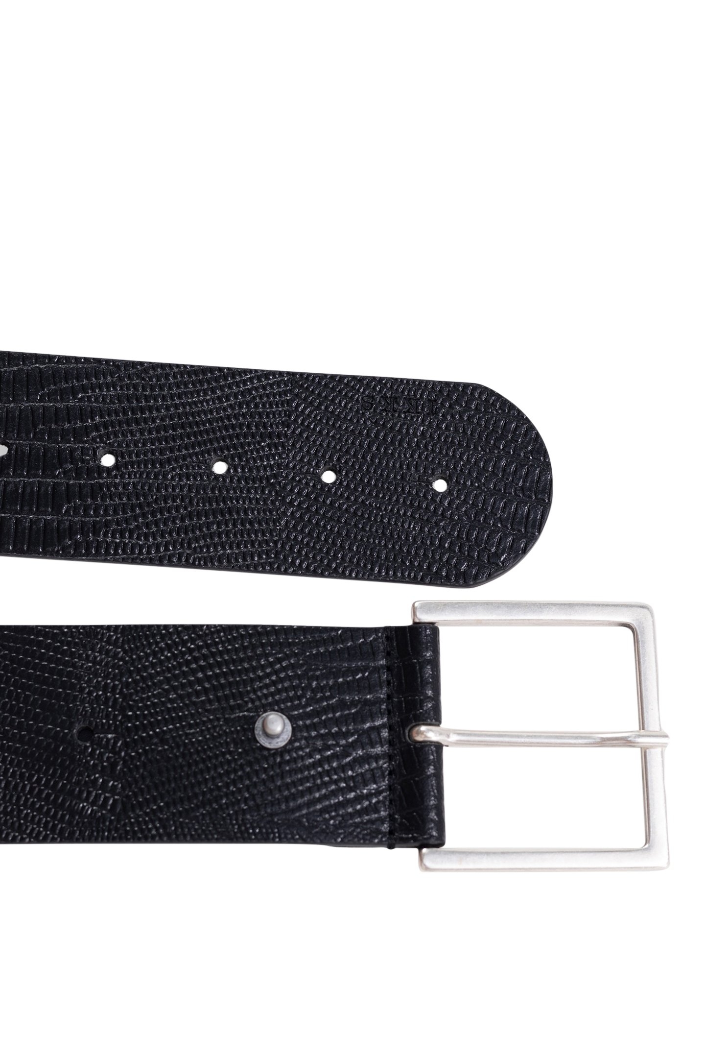 PYTHON-EFFECT EMBOSSED LEATHER BLACK DRESS BELT 2