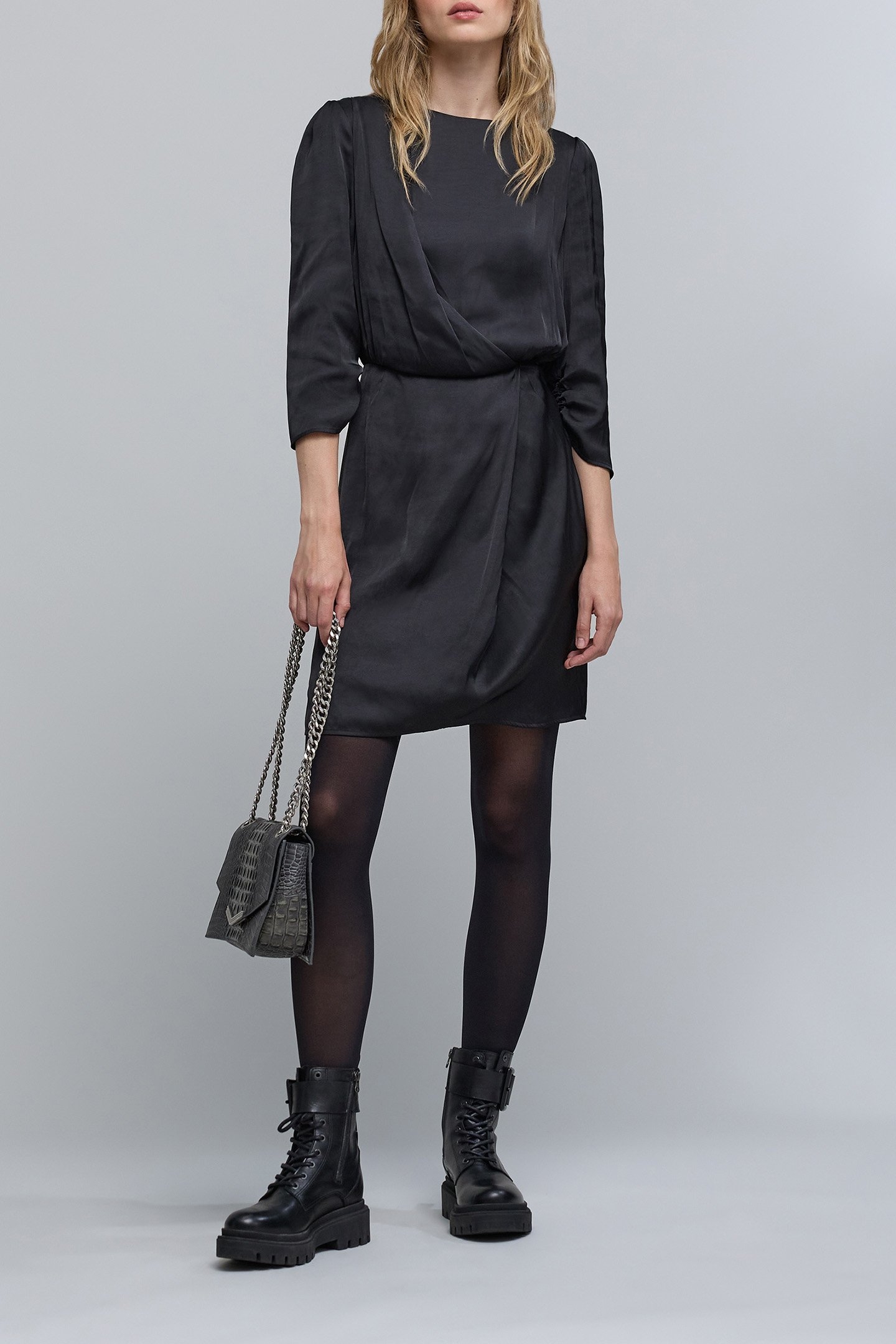 BLACK CRUMPLED LACE BACK DRESS 4