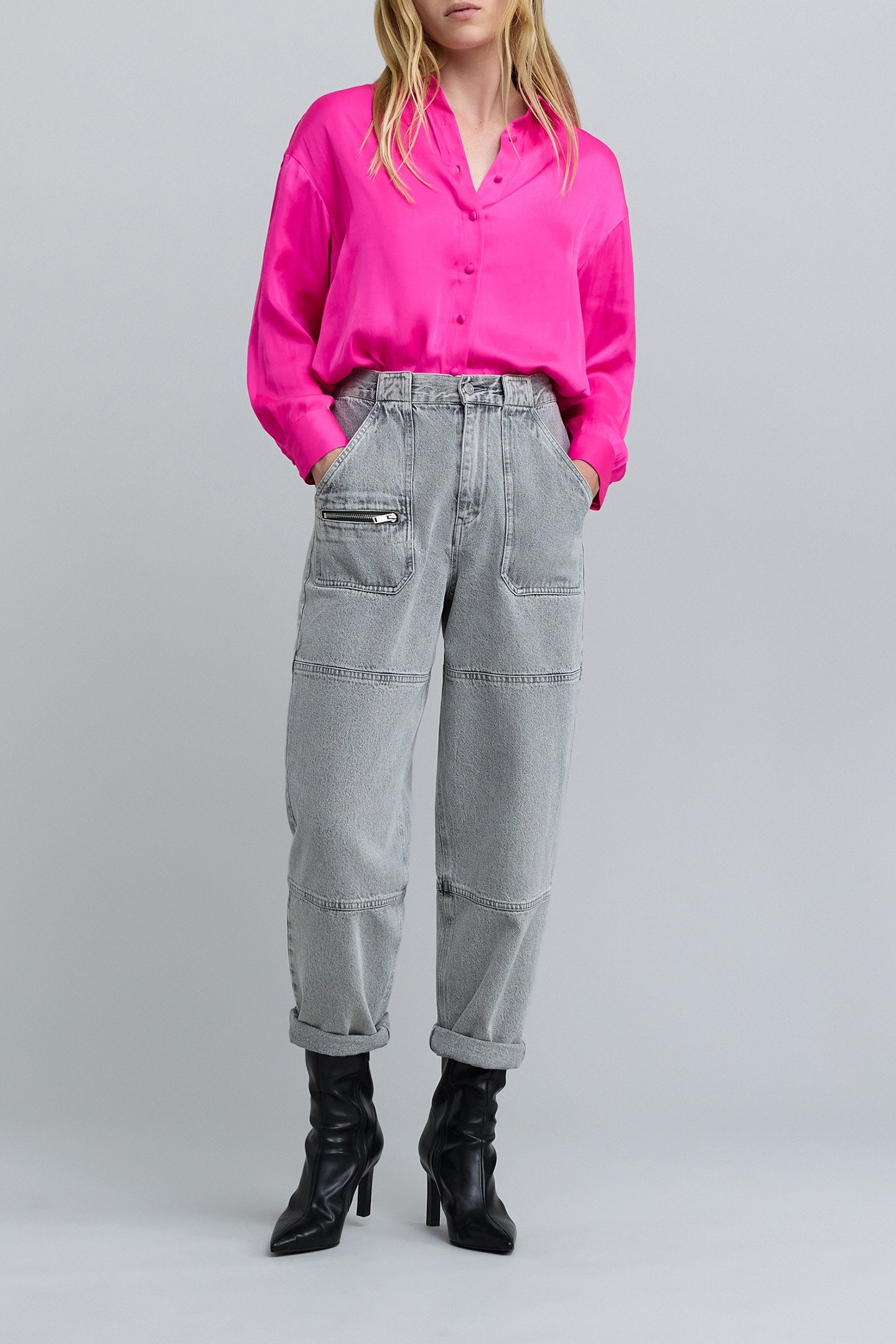 FUCHSIA SATIN WRINKLED SHIRT 2