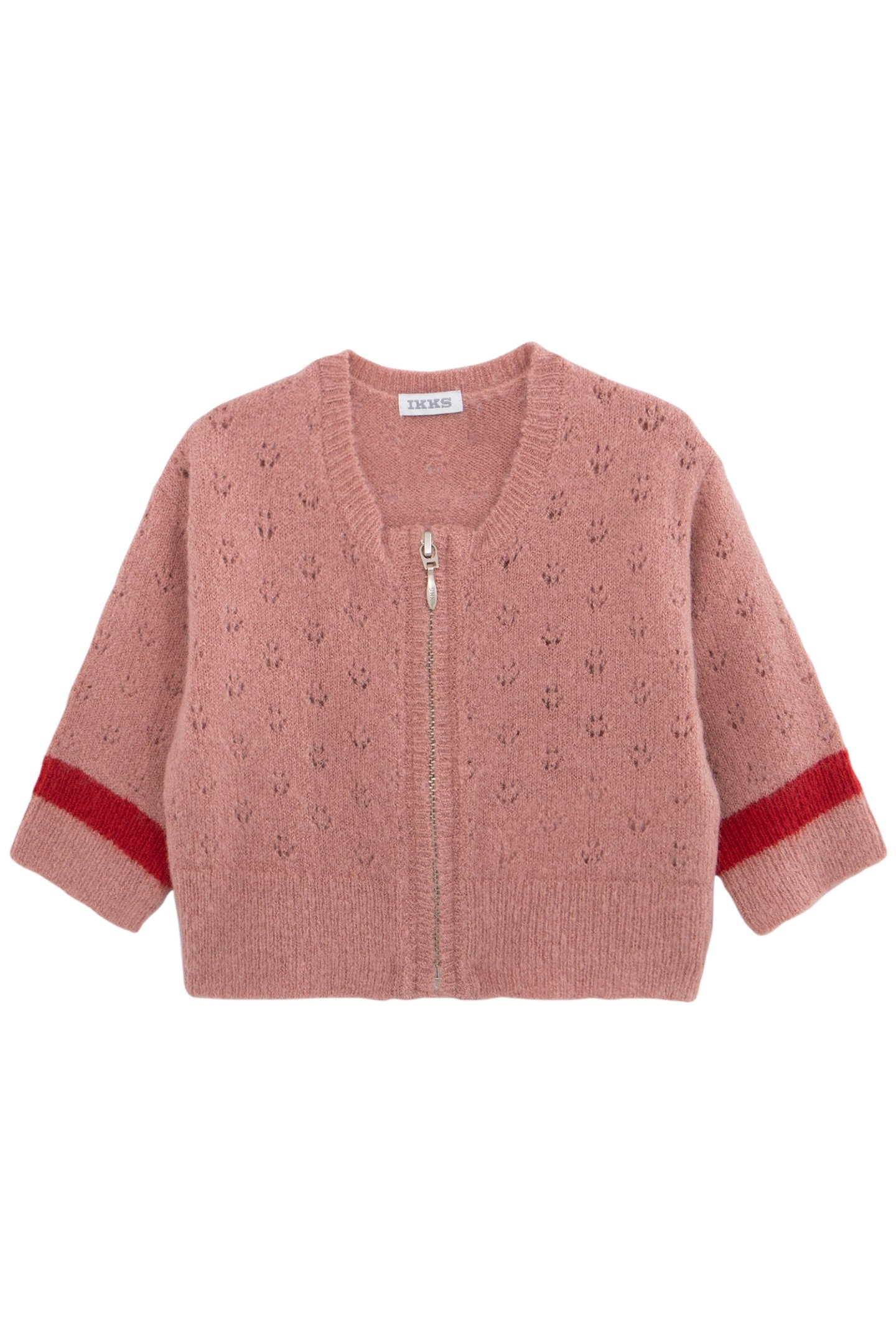 BABY GIRLS' ZIPPED PINK CARDIGAN OPENWORK KNIT 1