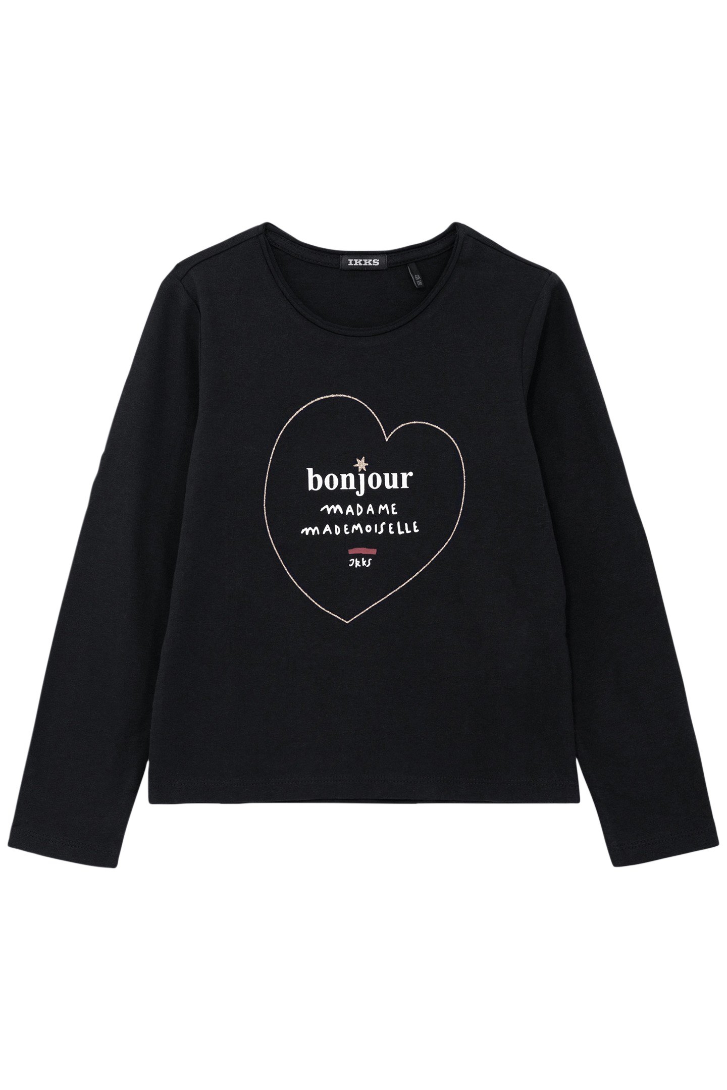 BLACK T-SHIRT ORGANIC COTTON GOLD HEART AND MESSAGE GIRL 1